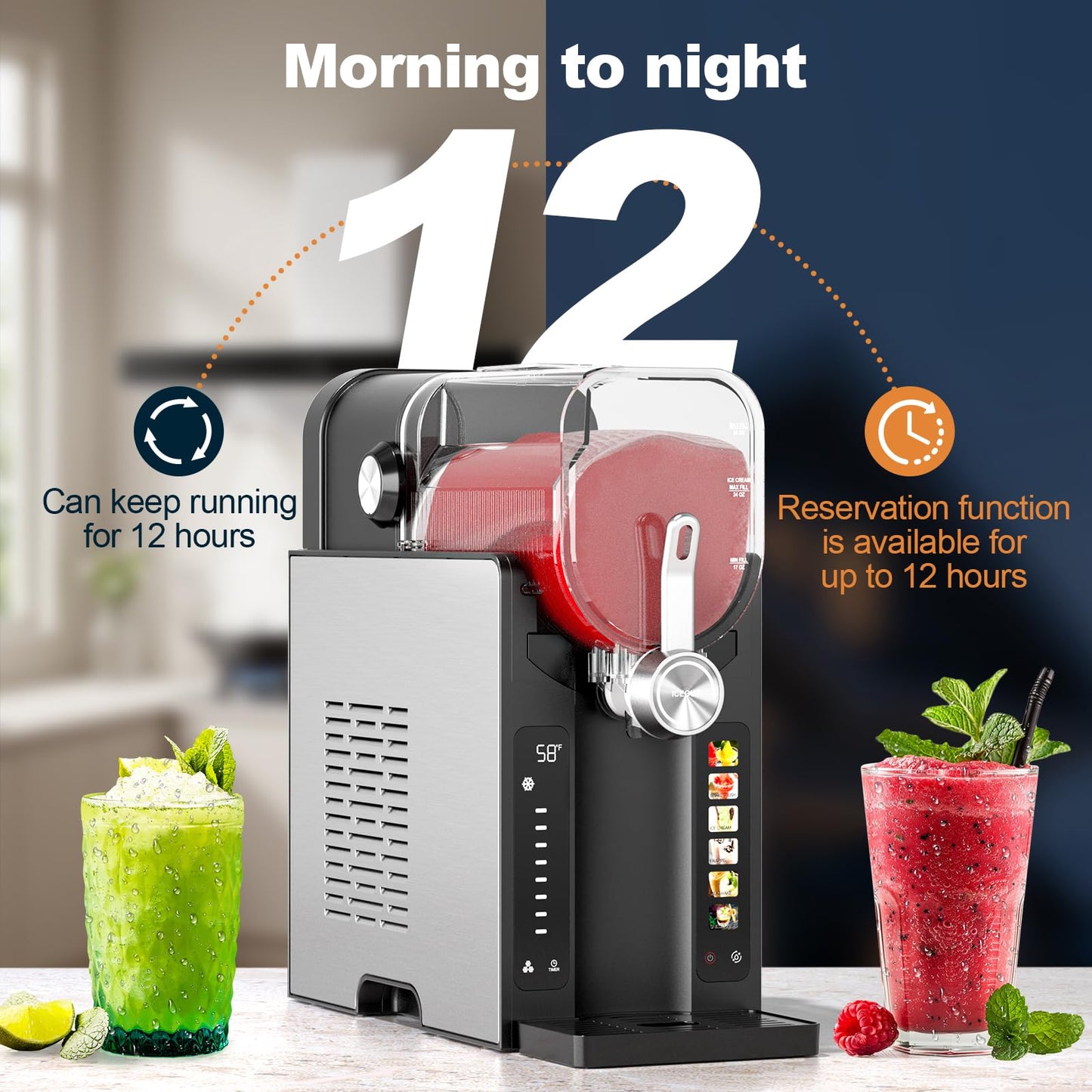 Slushie Machine,No Ice Needed Slushy Machine for Home,6 Preset,Real-Time Temp Display,Auto-Clean,Frozen Margaritas,Cocktails,Frappés,Ice Cream,Smoothies,Milkshakes,Summer Parties
