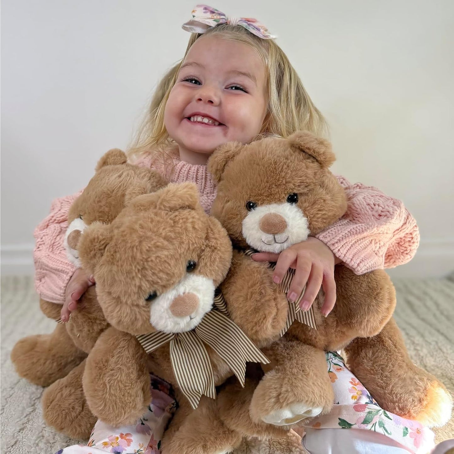 Skiennix 14" Teddy Bear Plush | Soft Snuggle Toy with Chubby Face & Bow Tie | Perfect Gift for Kids & Adults