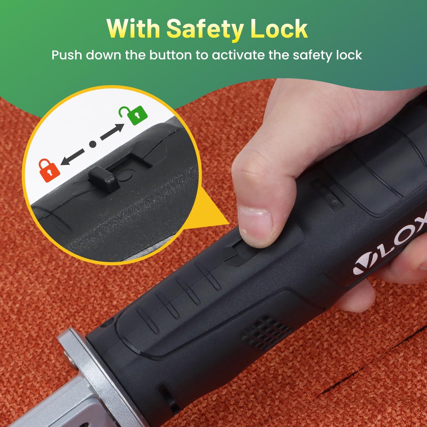 VLOXO Electric Rotary Fabric Scissors Cordless Power Fabric Cutter Rechargeable Electric Scissors for Leather with Safety Lock Multi-Layer Cutter for Carpet Canvas Cotton Include Case Black