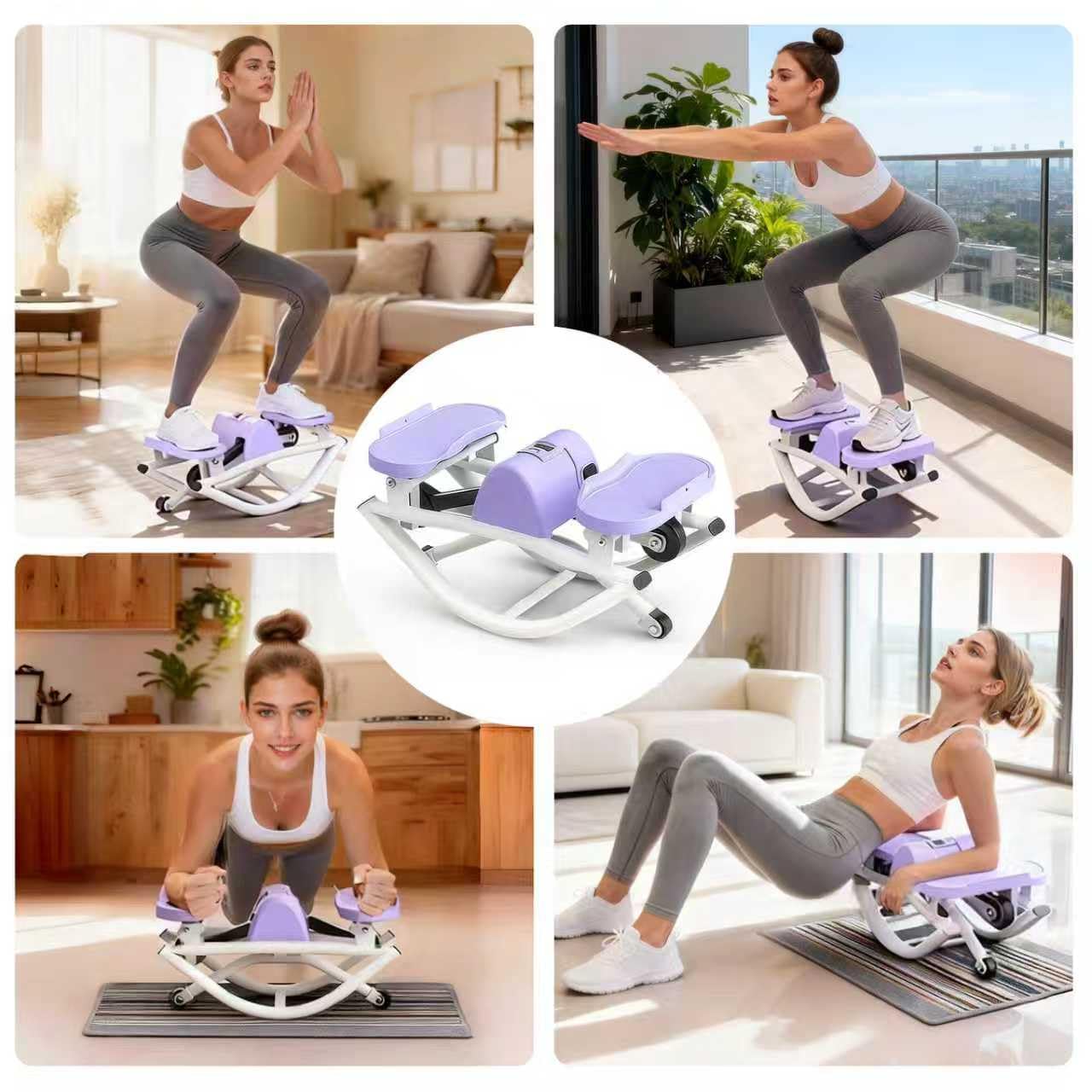 Flexella Rock Stepper, Side to Side Rocking Stepper Exercise Machine for Balance at Home, Low-Impact Lateral Stair Stepper with Resistance Bands & Digital Counter, 250 LBS Weight Capacity (Purple)