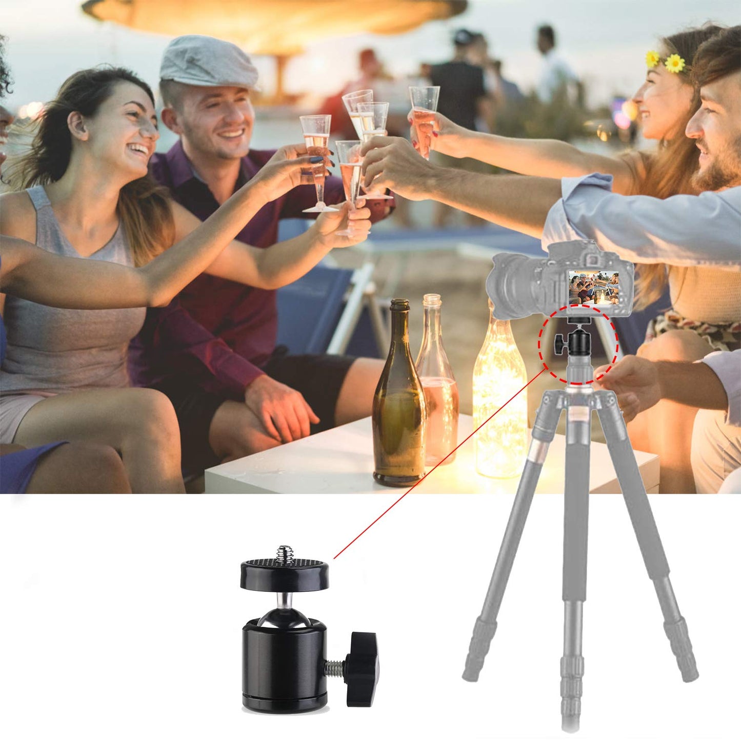 Universal 1/4" Swivel Mini Ball Head Screw Tripod Mount（2 Pack）, EszkozTA360 Degree Rotating Mount Base Adapter for DSLR Cameras HTC Vive Tripods Monopods Camcorder Light Stand…