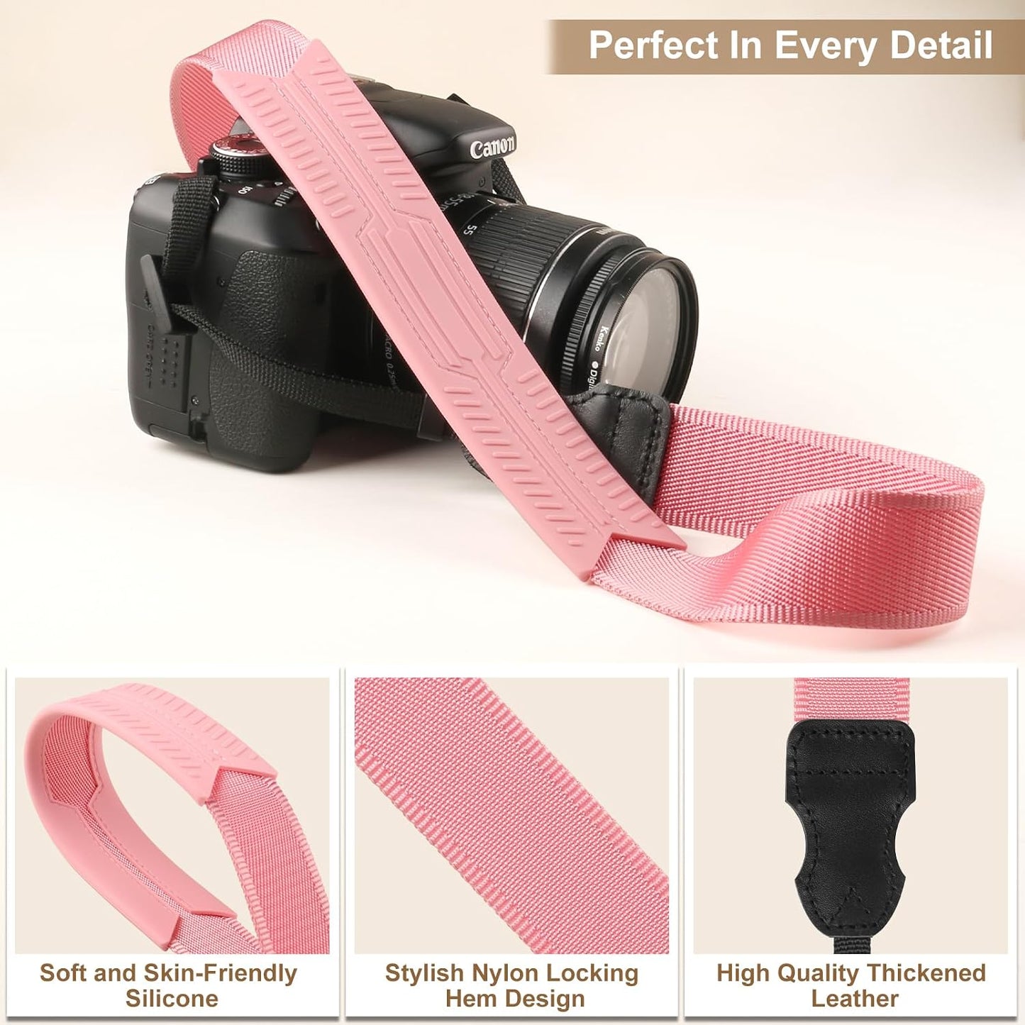 1.5" FIEIL Neck Strap Silicone Camera Straps - Padded Camera Strap, Wide Adjustable Nylon Shoulder Strap - Compatible