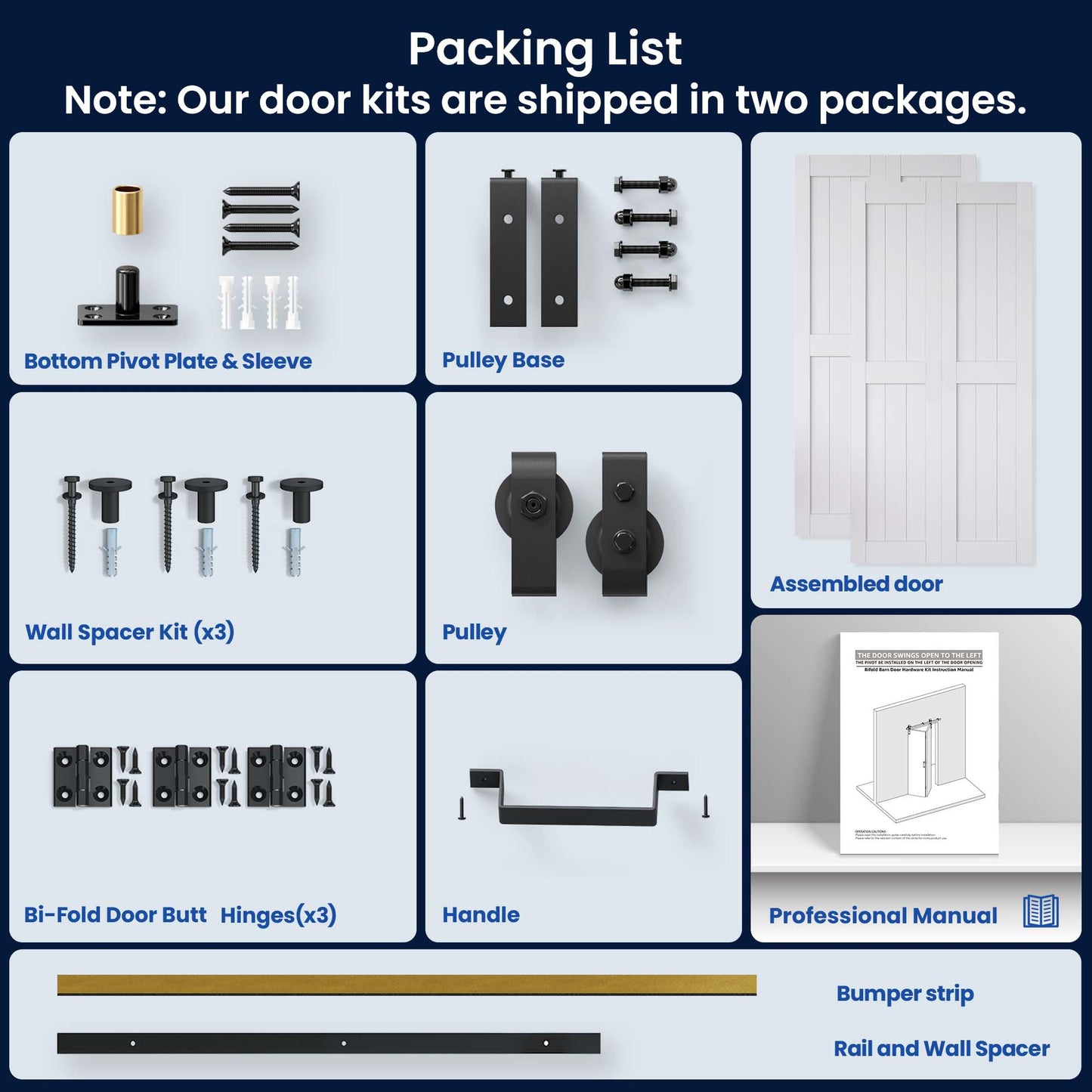 Bifold Barn Door 48" x 84", MDF Bi-Fold Sliding Closet Doors with Hardware Kit Included, Pre-Finished Easy Assembly, Water-Proof PVC Surface & Save Space, H-Frame, 56" Track for 4 Doors,White