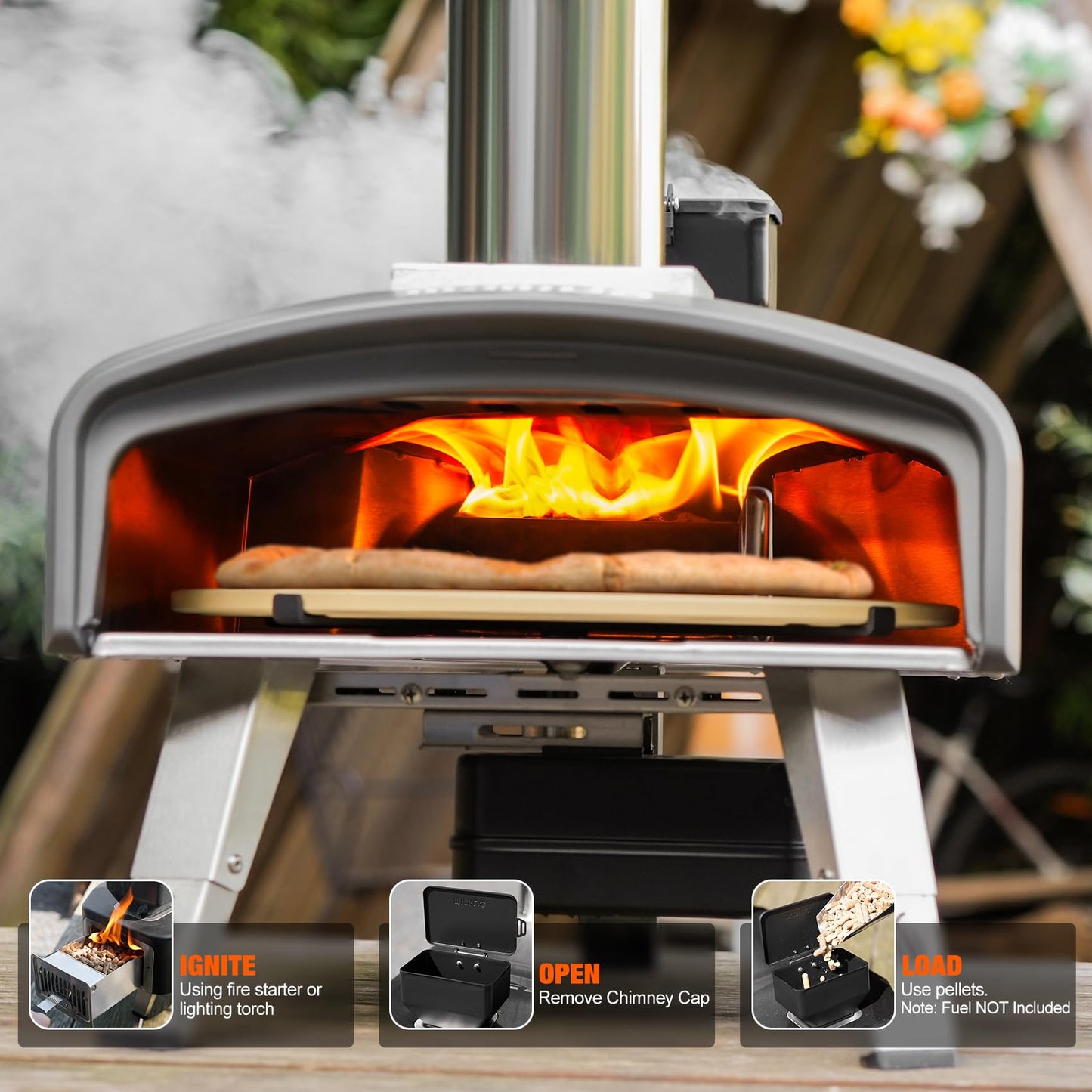 Mimiuo Outdoor Pizza Oven 12" Wood Pellet Pizza Oven with Rotating Round Pizza Stone, Portable Pizza Stove for Outside Backyard Camping Picnics