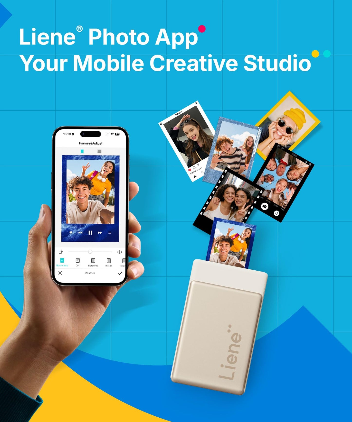 Liene Pearl N200 Pro Portable AI Photo Printer, Instant Mini Picture Printer for iPhone Smartphone, Thermal Dye Sublimation, Bluetooth Sticker Maker 50 Sheets 2x3 Adhesive Paper & 5 Cartridges, Gold