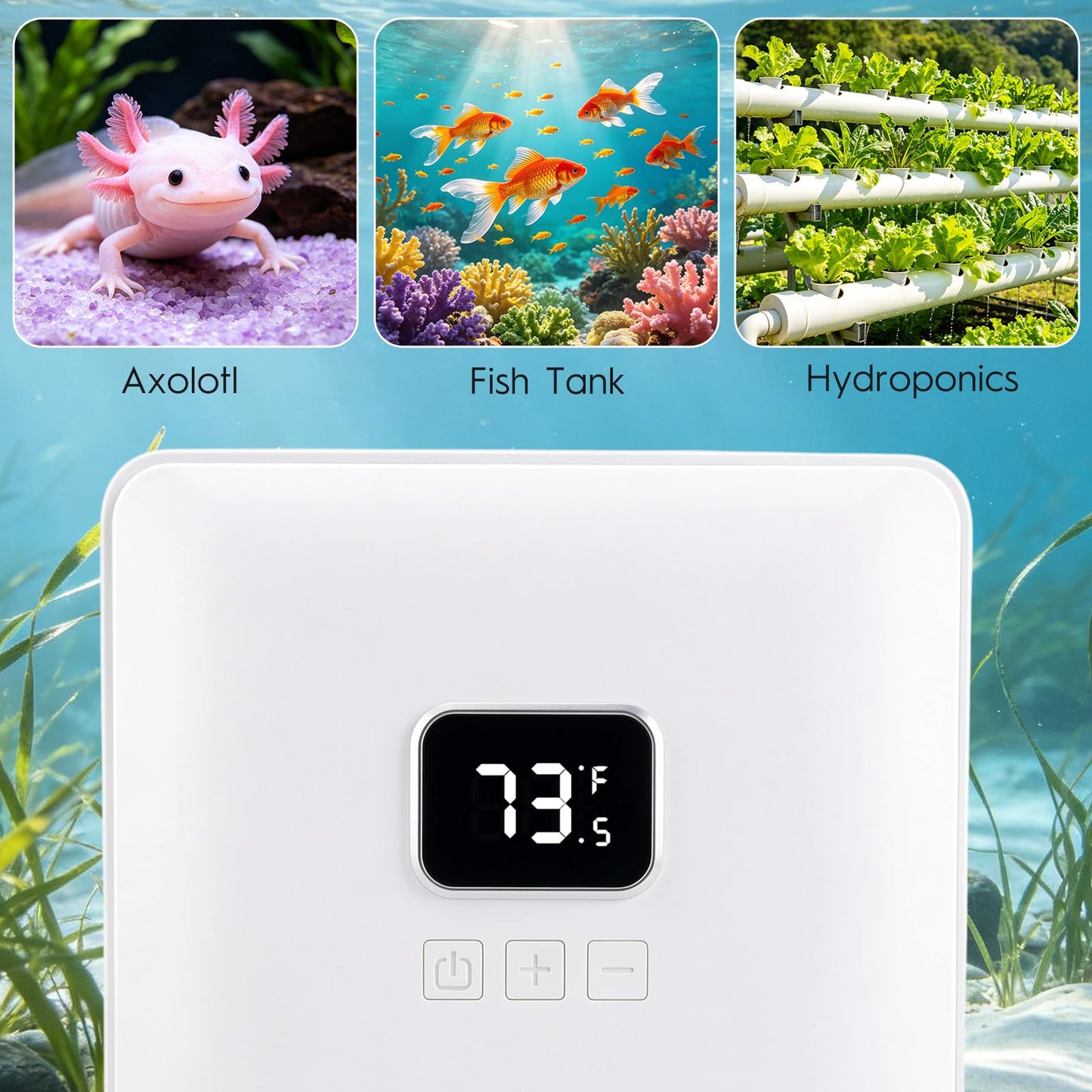 Fox plunge Upgraded 1/13HP Aquarium Chiller,Hydroponic Cooling System,Fish Tank Chiller with Compressor Quiet Cooling & Built-in Pump for Coral Shrimp/Axolotl (26gal/100L)