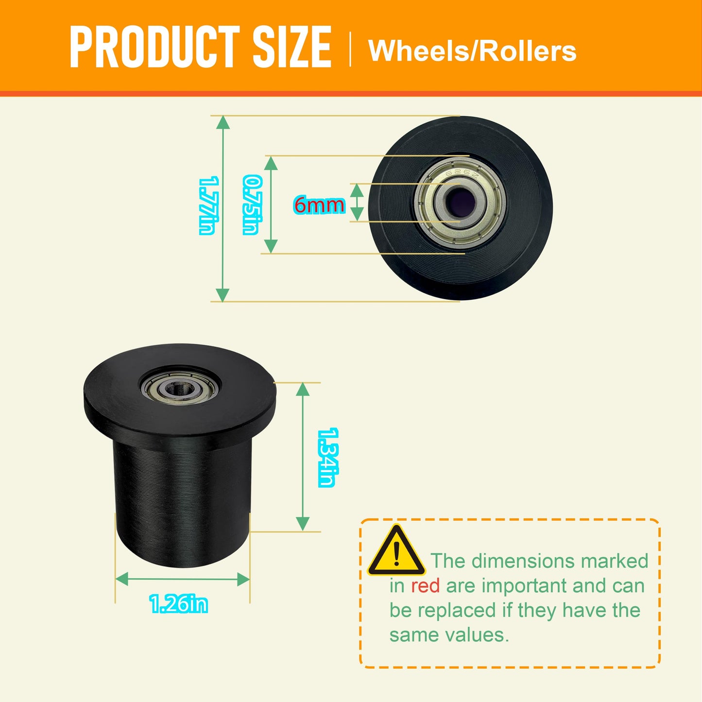 DAFORE Upgraded Machined Wheels/Rollers Compatible with Total Gym GR8FLEX,Replacement Parts for XLS,XL,FIT,Some 3000XL,The Bearing Bore Diameter is 6mm,4Pcs