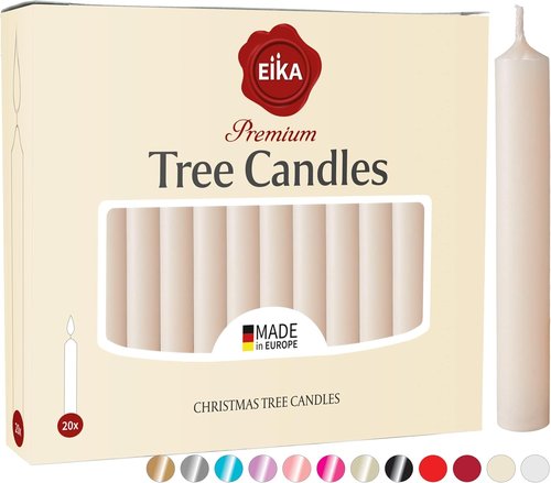 Eika Premium Christmas Tree Candles - Set of 20 Traditional Wax Candles for Pyramids & Chimes - Champagne Color
