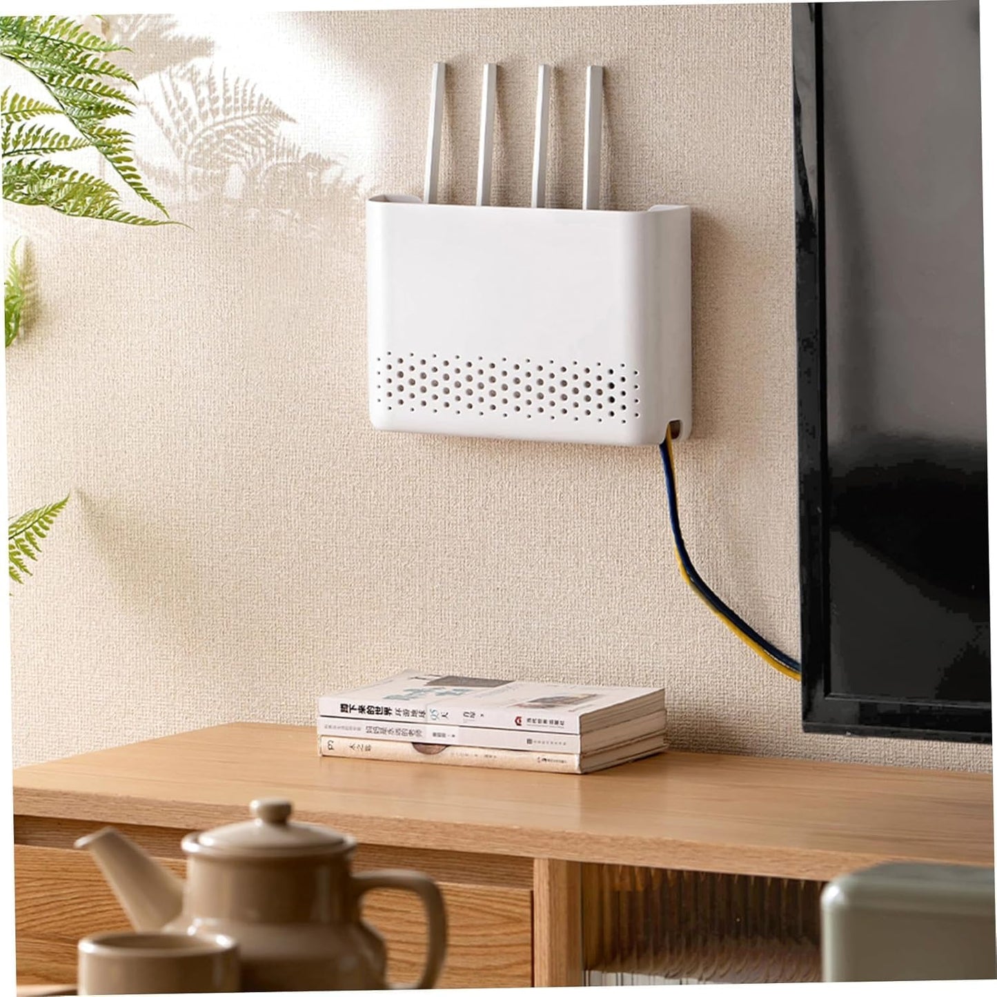 Generic 10x7x2 Inch Wall Mounted WiFi Router Storage Box, White ABS Router Organizer with Ventilation Holes, Cable