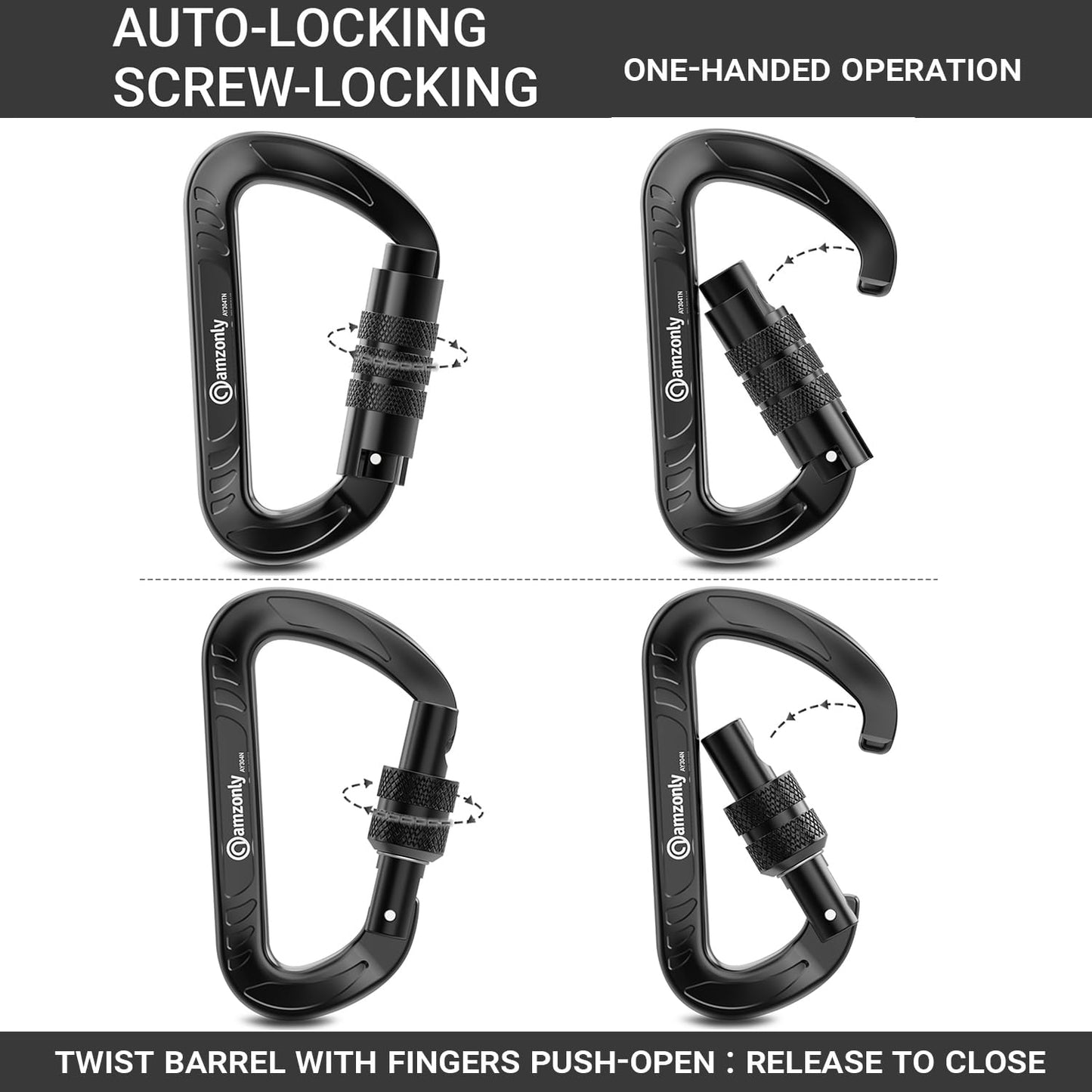 3inch Locking Carabiner Clips Heavy Duty, 2-Pack: 1Auto-Lock& 1Screw Lock, 12Kn /2697lbs Lightweight for Outdoor Camping, Hiking, Hammocks, Pet Safety, and Valuables Protection