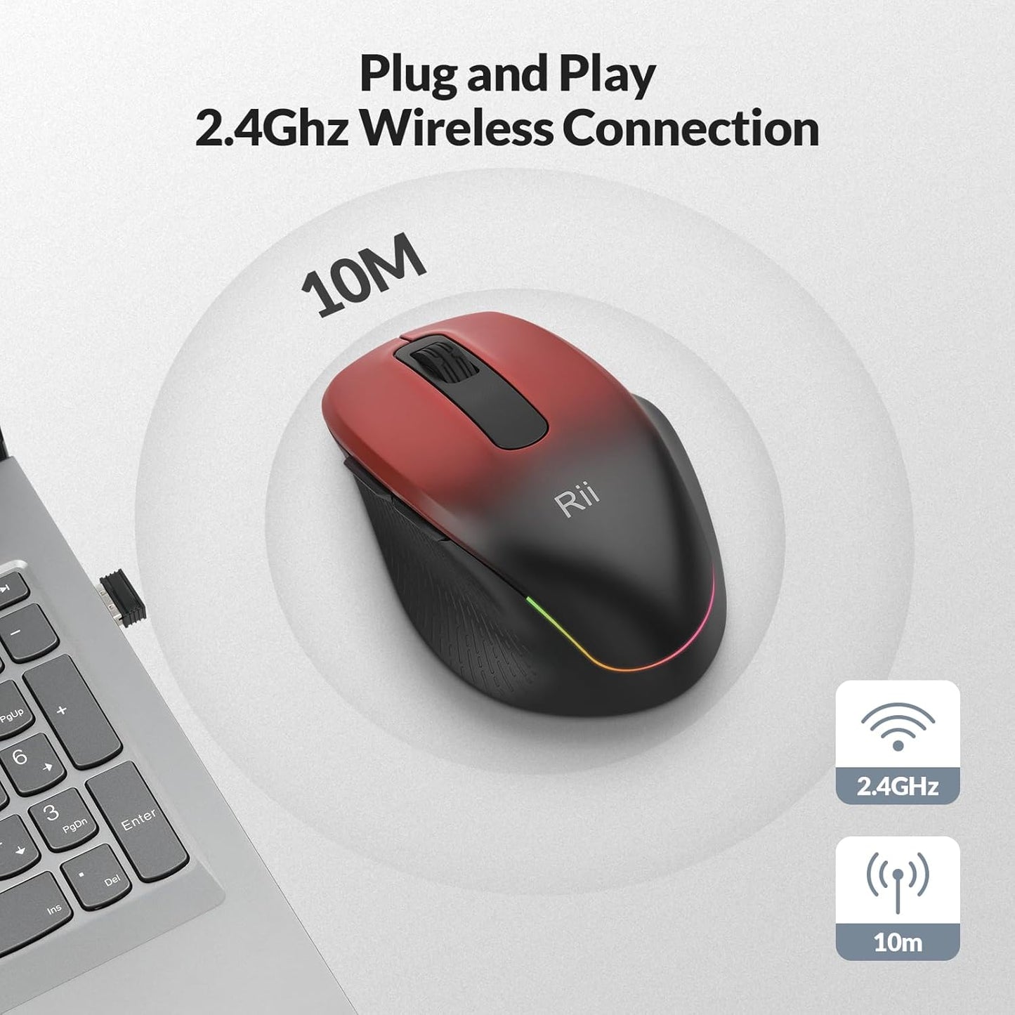 Rii 2.4 1000/1200/1600 Wireless Mouse Rechargeable, GHz with USB Receiver, DPI, Ergonomic Grips, Silent Keys, Cordless
