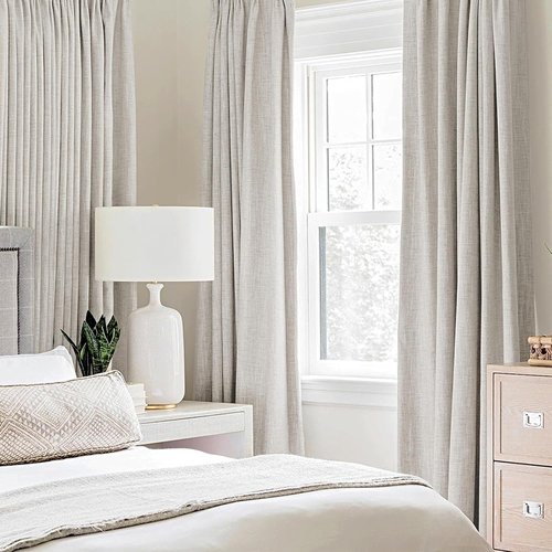 MIULEE 100% Blackout Linen Textured Curtains - Thermal Insulated Cream White Drapes | 52 x 84 Inch (2 Panels)