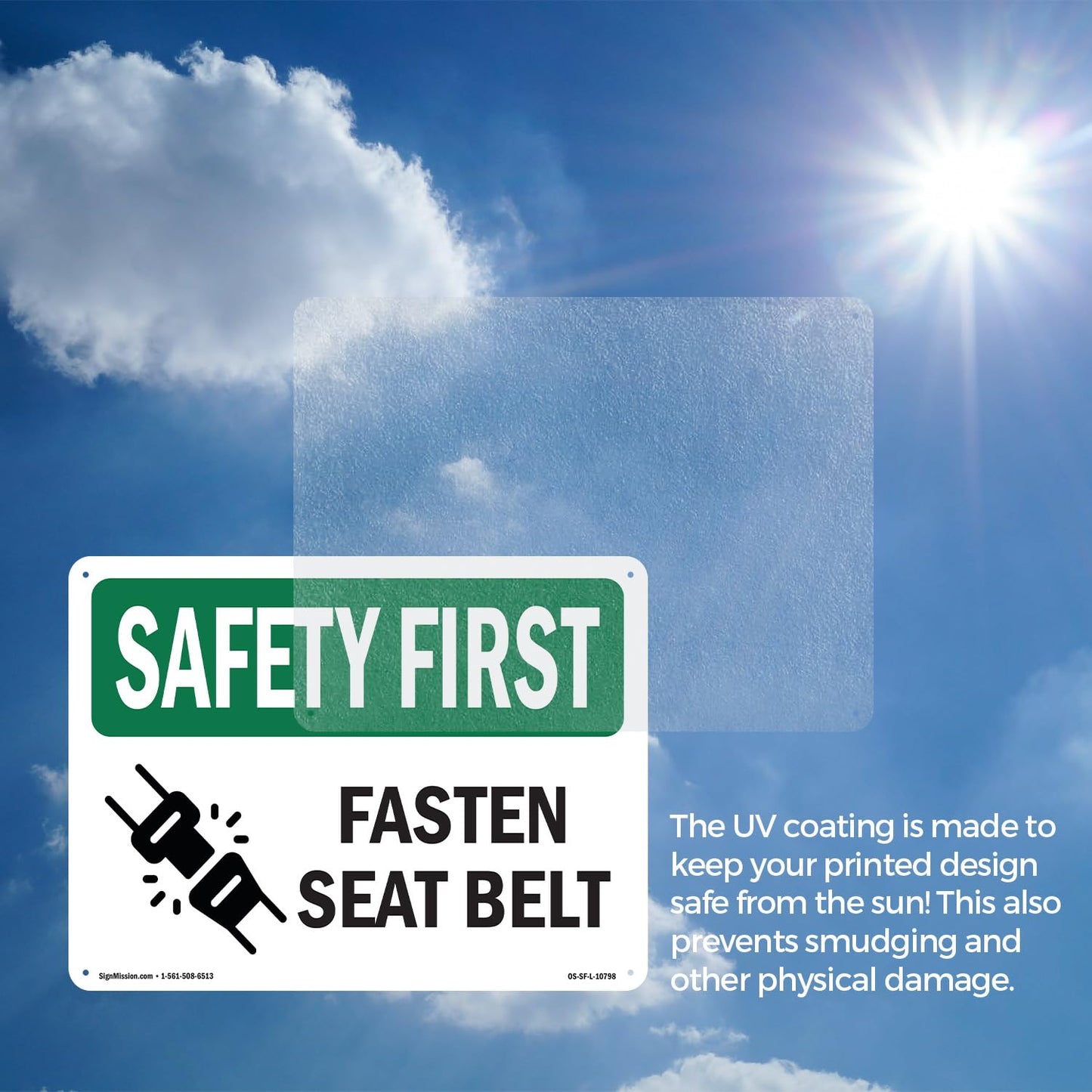 Fasten Seat Belt OSHA SAFETY FIRST Aluminum Sign 18 Inch x 12 Inch - 5 Pack