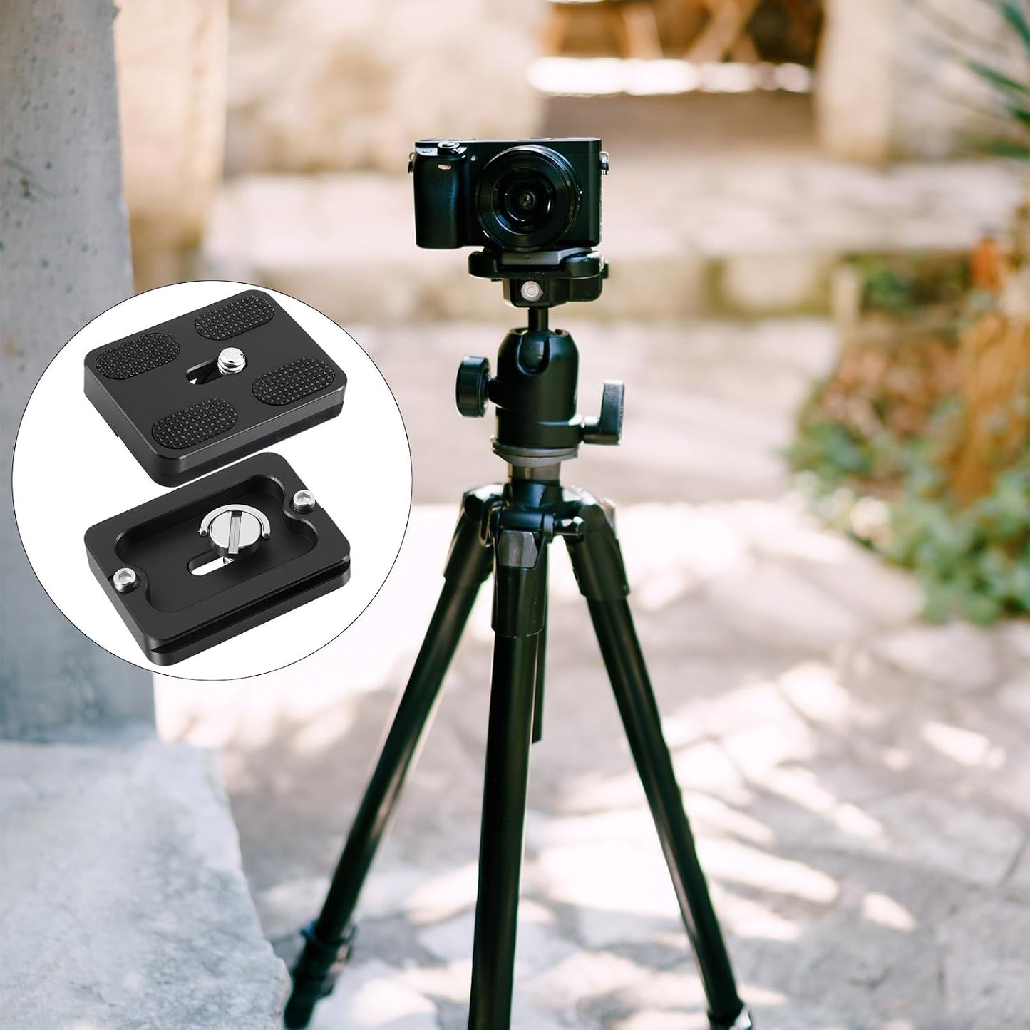 Skrfren 2 Pack Set 1/4"-20 PU50 Universal Tripod Plate, Tripods Quick Release Plate Aluminum Alloy Camera Tripods Mount