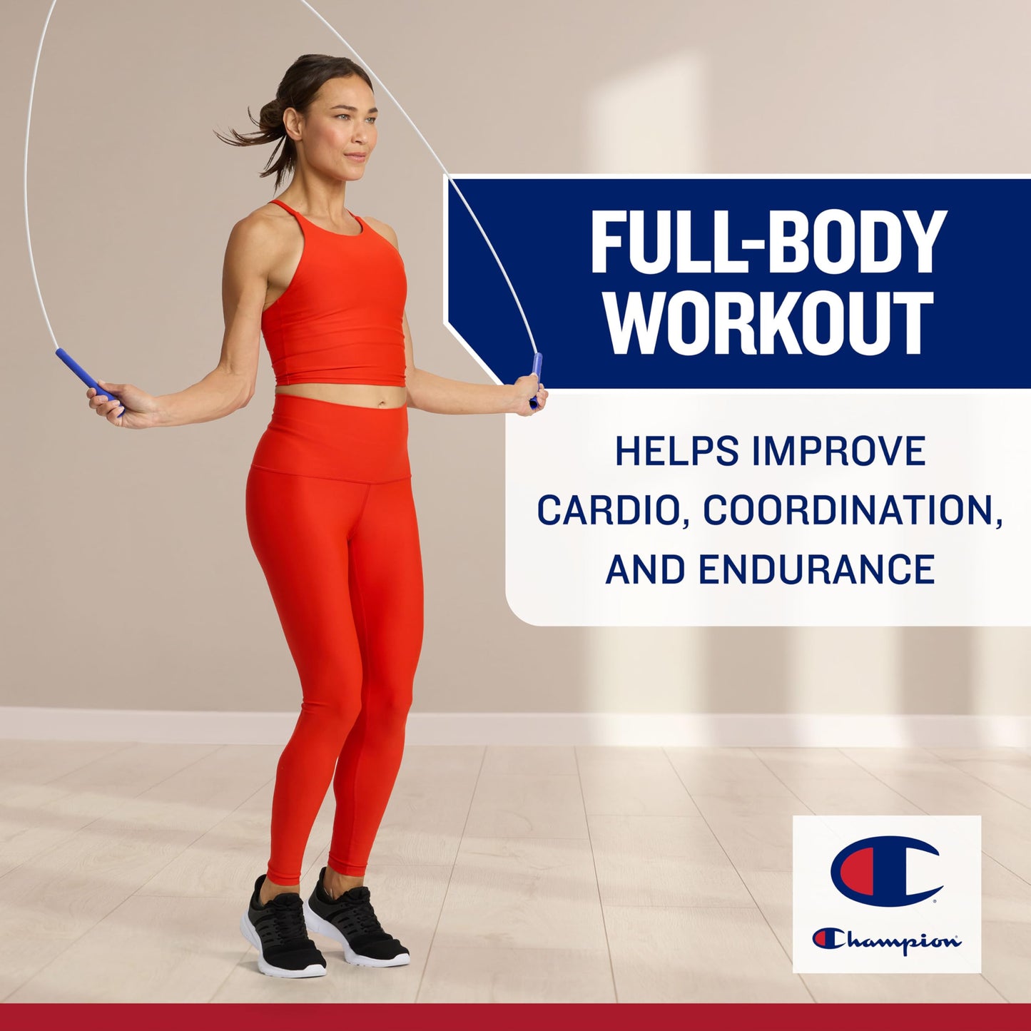 Champion Classic Exercise Jump Rope for Men and Women (Red), Adjustable 9 Ft Speed Rope for Adult Fitness, Smooth Rotation Skipping Rope for Endurance, Coordination, and Full-Body Conditioning