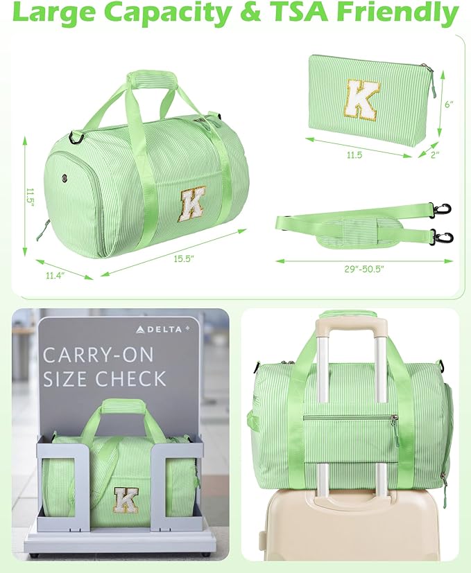 Gifts for 3 4 5 6 7 8 9 10 Year Old Girls, Girl Gym Bag, Kids Monogram Overnight Duffel Bags with Shoe Compartment, Personalized Travel Bag with Makeup Pouch, Trendy Stuff (Letter G)