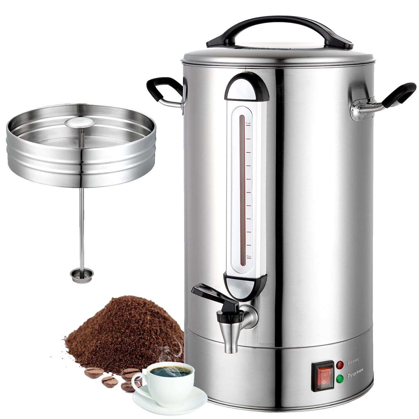 Fattong's Lab Commercial Coffee Urn, 120 Cup/20L Large Coffee Maker for Catering & Events, Stainless Steel Percolator, 1300W Quick Brew Hot Water Dispenser with Double Wall Insulation, Silver