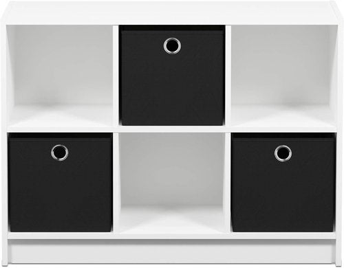 Furinno 3x2 Cube Storage Bookcase - Stylish Organizer with Bins in White and Black