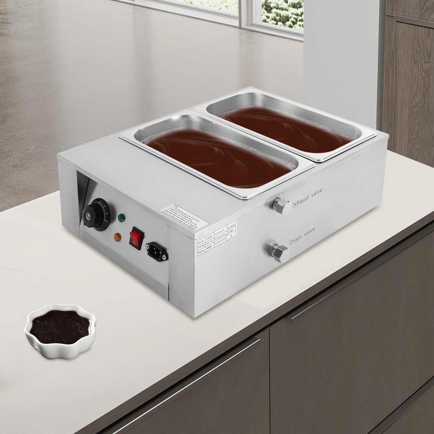 Chocolate Melting Pot, 2 Tanks Commercial Chocolate Tempering Machine 600W, Adjustable Temperature 77-185°F, 304 Stainless Steel Electric Chocolate Melter Cheese Warmer, Melting and Heating Pot
