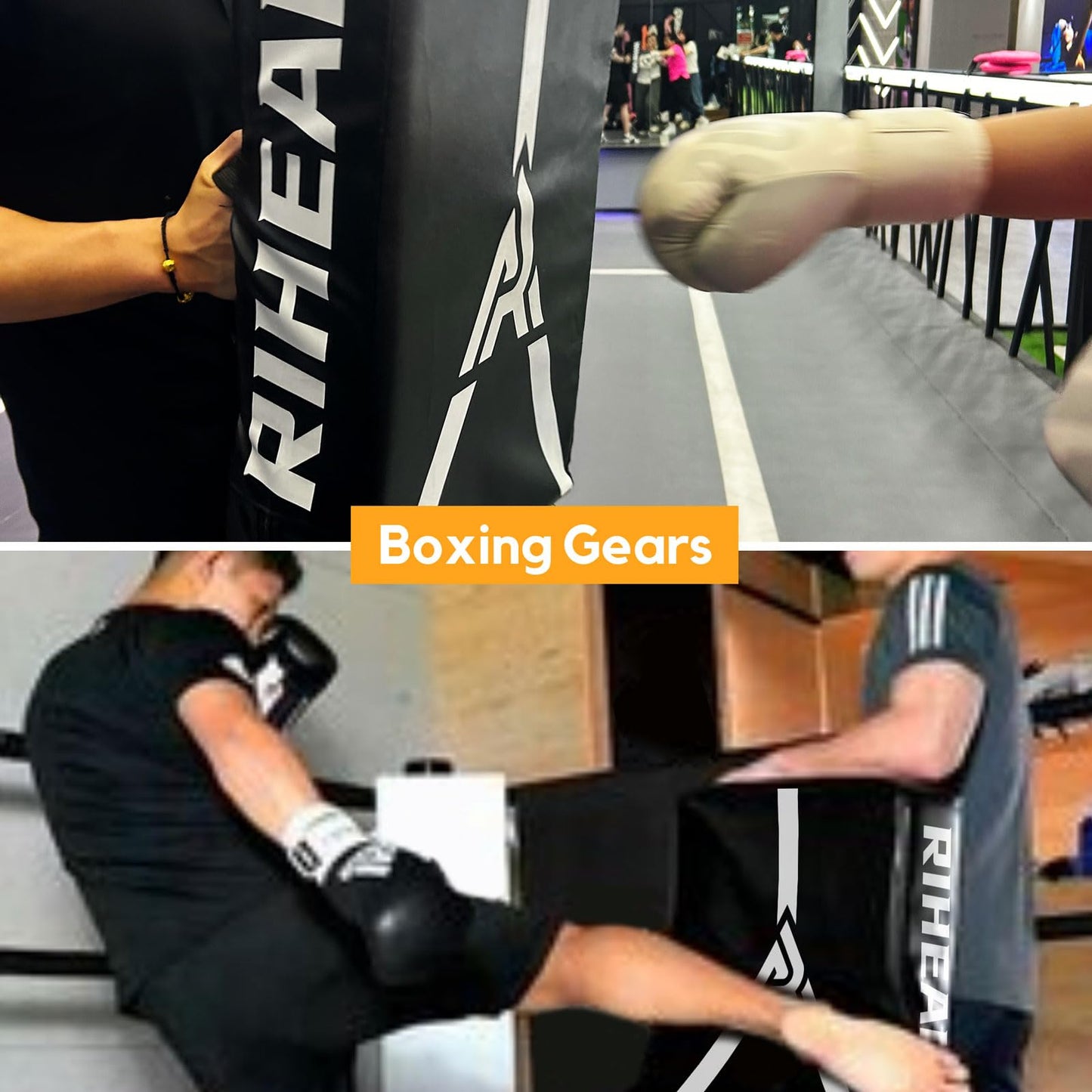 RIHEAN Martial Arts Kicking Shields - Kick Pad for Muay Thai, Taekwondo, Football, Basketball, Hockey Training - Denser Foam, Eco-Friendly PVC Leather Cover - Kick Shield Black