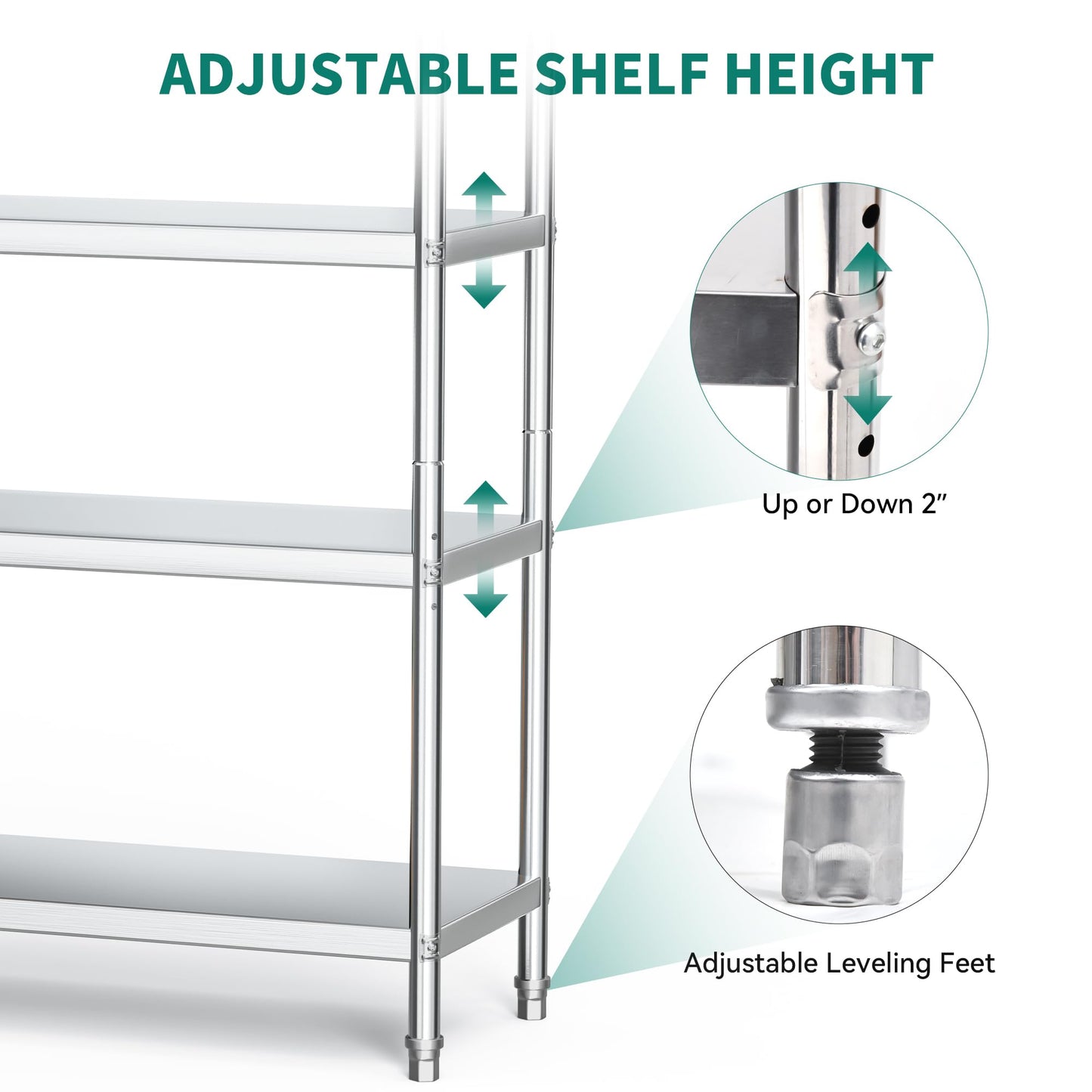 YITAHOME NSF Stainless Steel Shelves, 60"*18"*60" 4 Tier Storage Shelf, Heavy Duty Shelving for Kitchen Garage Office Restaurant Warehouse, 201 Bright Silver