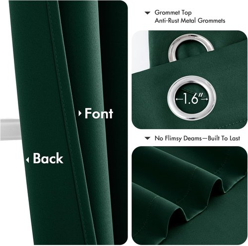 MIULEE Hunter Green Blackout Curtains - Thermal Insulated Room Darkening Drapes | 96 Inches Long, 2 Panels