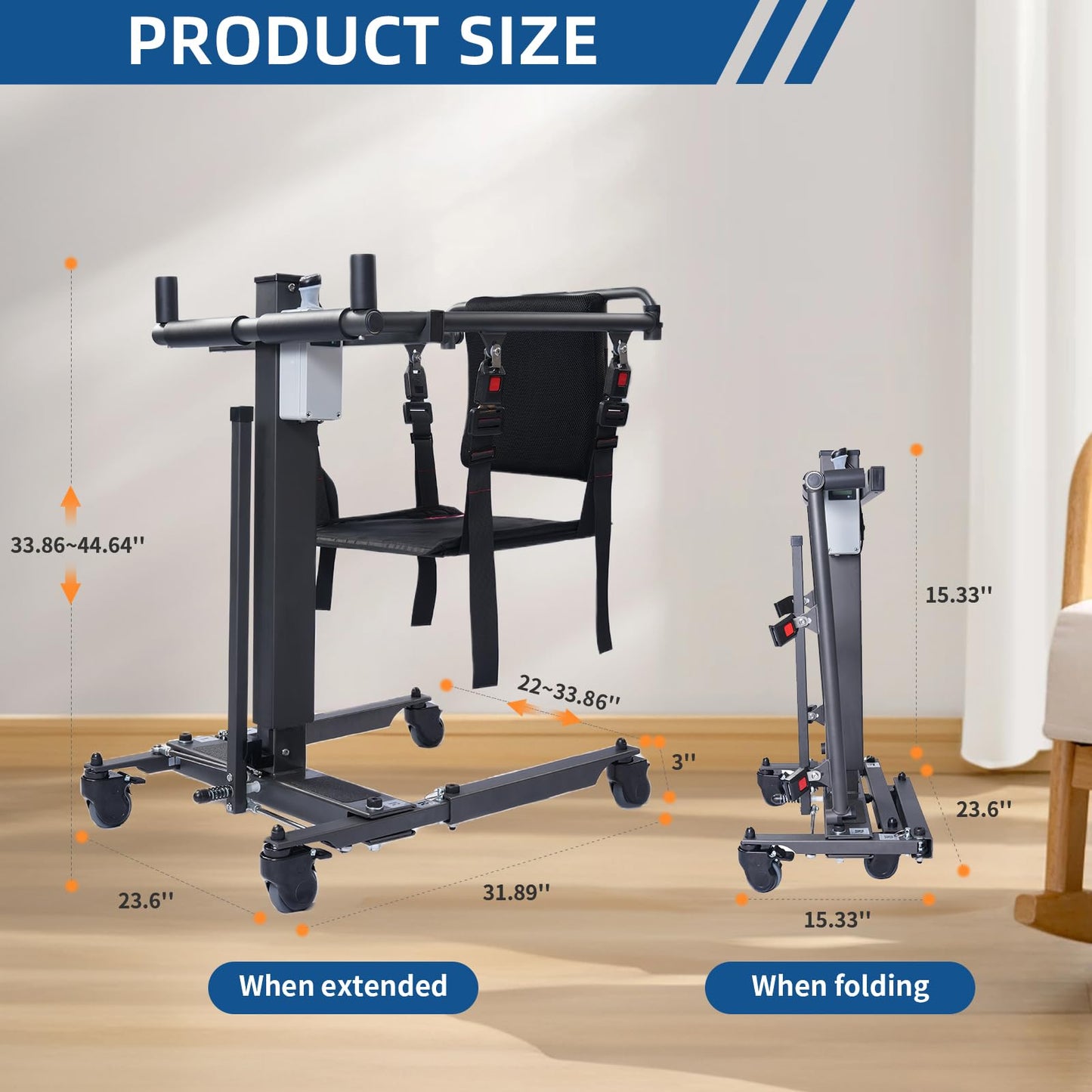 CQmuniu Patient Lift Transfer Chair,Adjustable Height Lift Chair,Electric Lift Assist Devices for Home & Car, Portable Transport Wheelchair for Seniors & Disabled,YW07