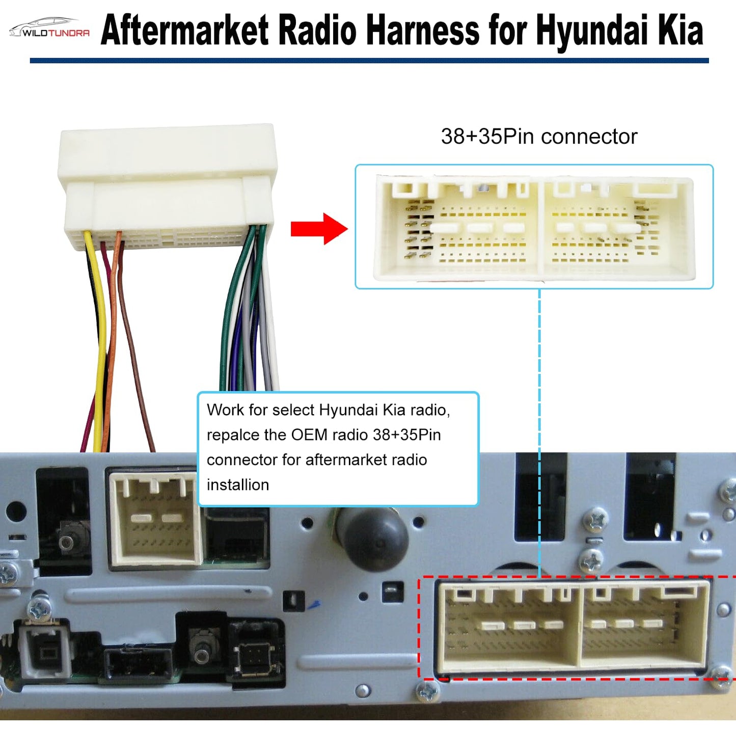 2015-2020 2016-2020 K2 K3 K4 Car Radio Wiring Harness for Hyundai KIA with Radio Antenna Adapter Aftermarket Car Stereo