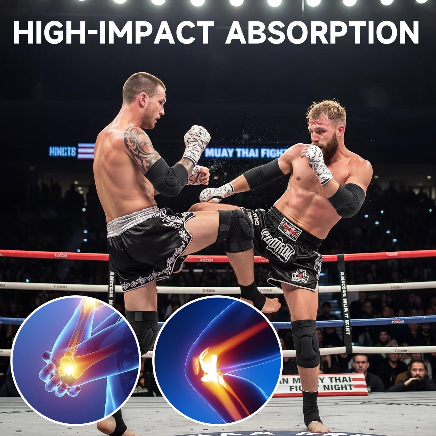VercanMonth 1 Pairs Muay Thai Elbow Pads and Knee Pads for Muay Thai Kick Boxing Wrestling Basketball Adjustable Protector Avoid Abrasions Bruises Sprains During Training Ensure Safety for Man(XL)