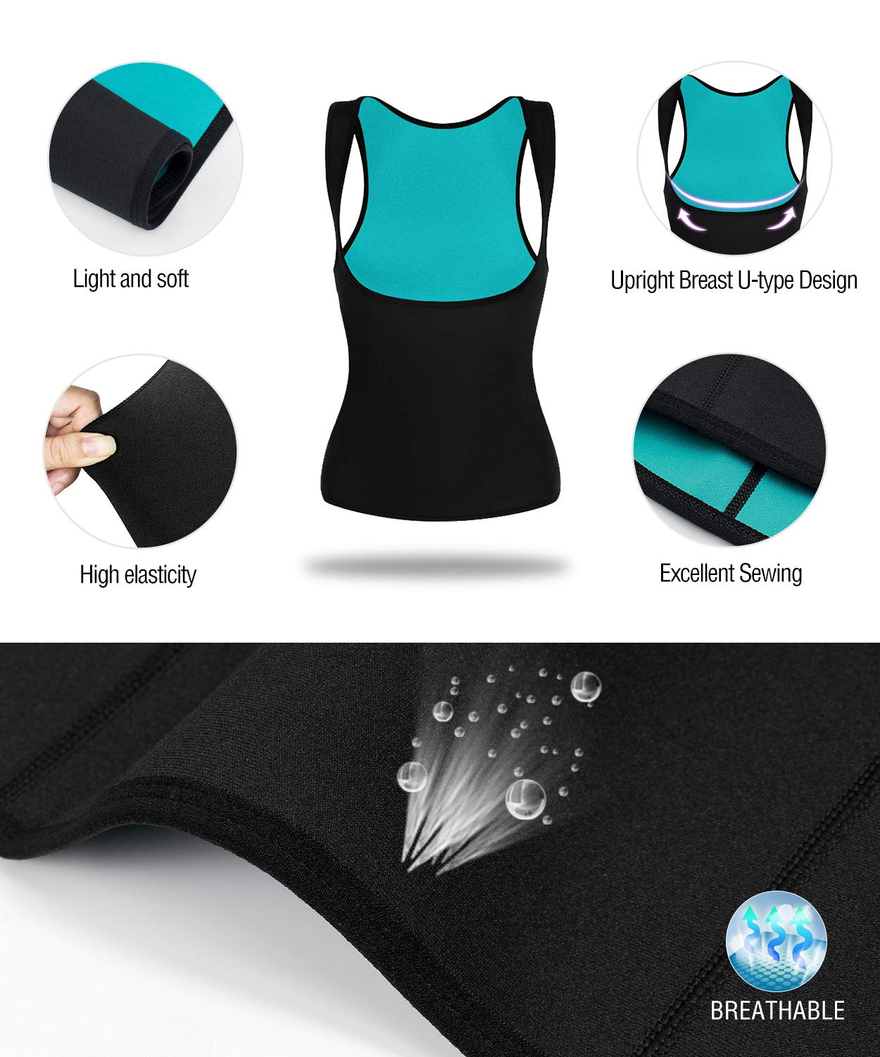 NonEcho Women Neoprene Sweat Vest for Women Sauna Suit Hot Sweat Waist Trainer Vest Slimming Body Shaper Black
