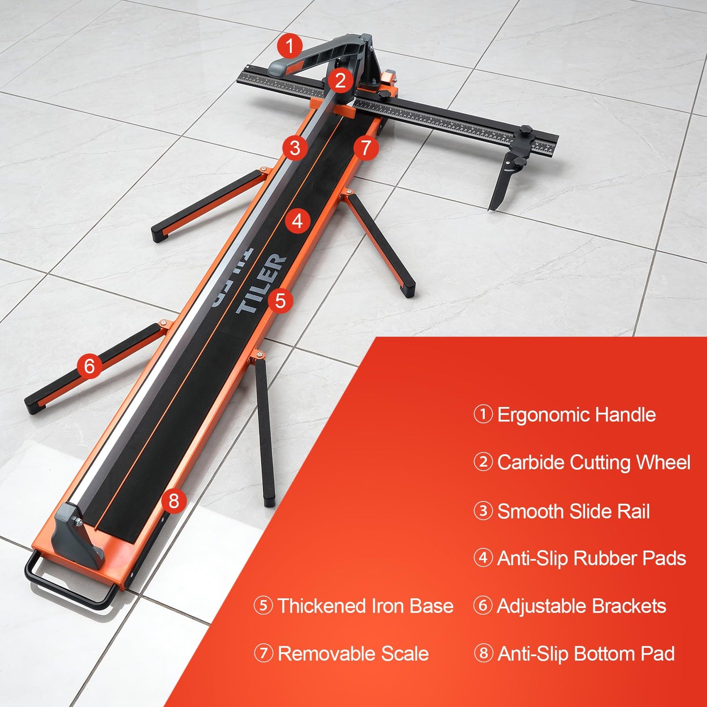 48 Inch Tile Cutter for Ceramic Cutting, Heavy Duty Manual Tile Cutter for Cutting Various Tiles Up to 16mm Thick with 4 Brackets