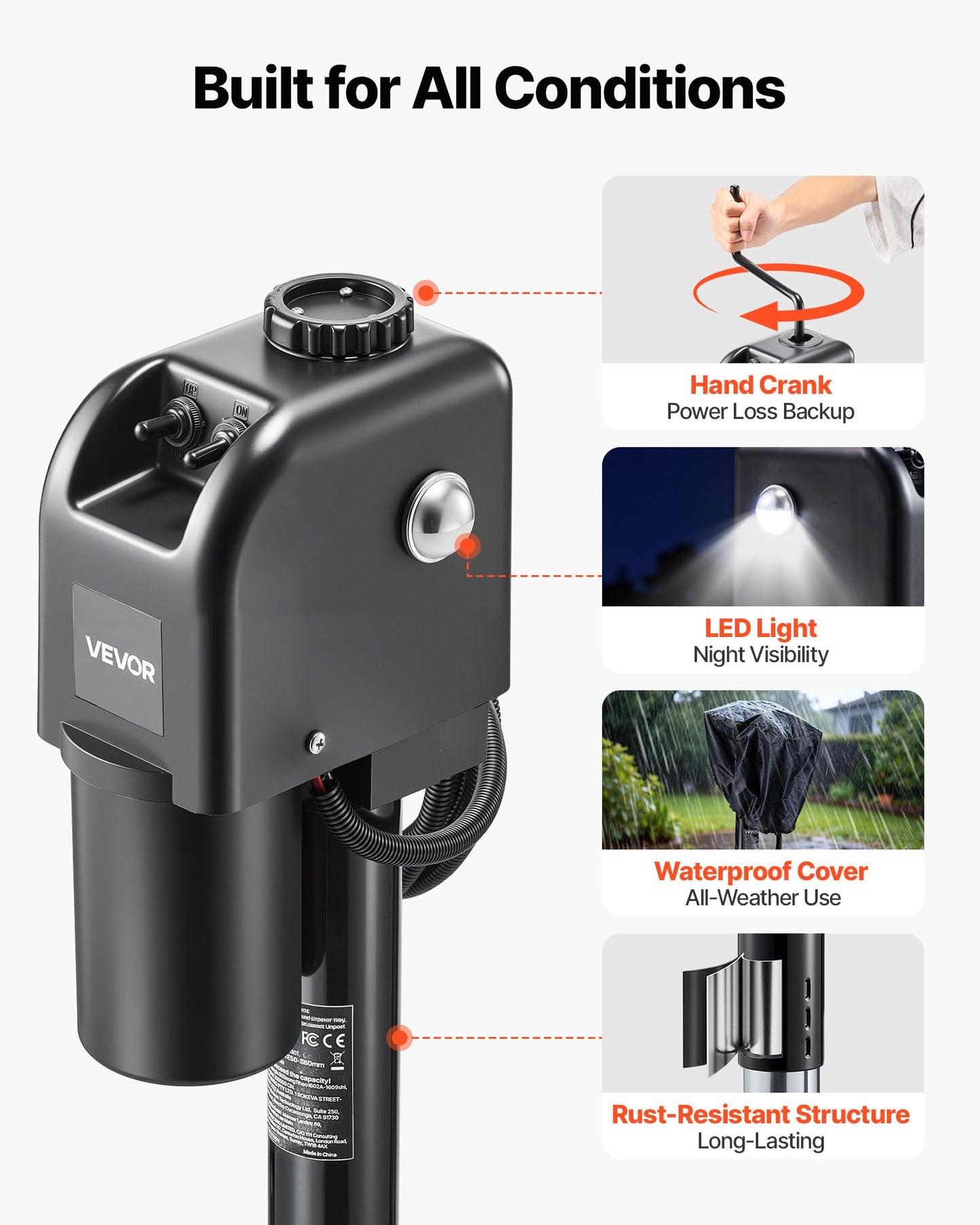 VEVOR Electric Trailer Jack, 7500 lbs Capacity, Electric Power Tongue Jack with Waterproof Protective Cover & LED Light for Travel Trailer, Camper, RV, 9.84-33.85 in Lift, 12V DC with Wiring, Black