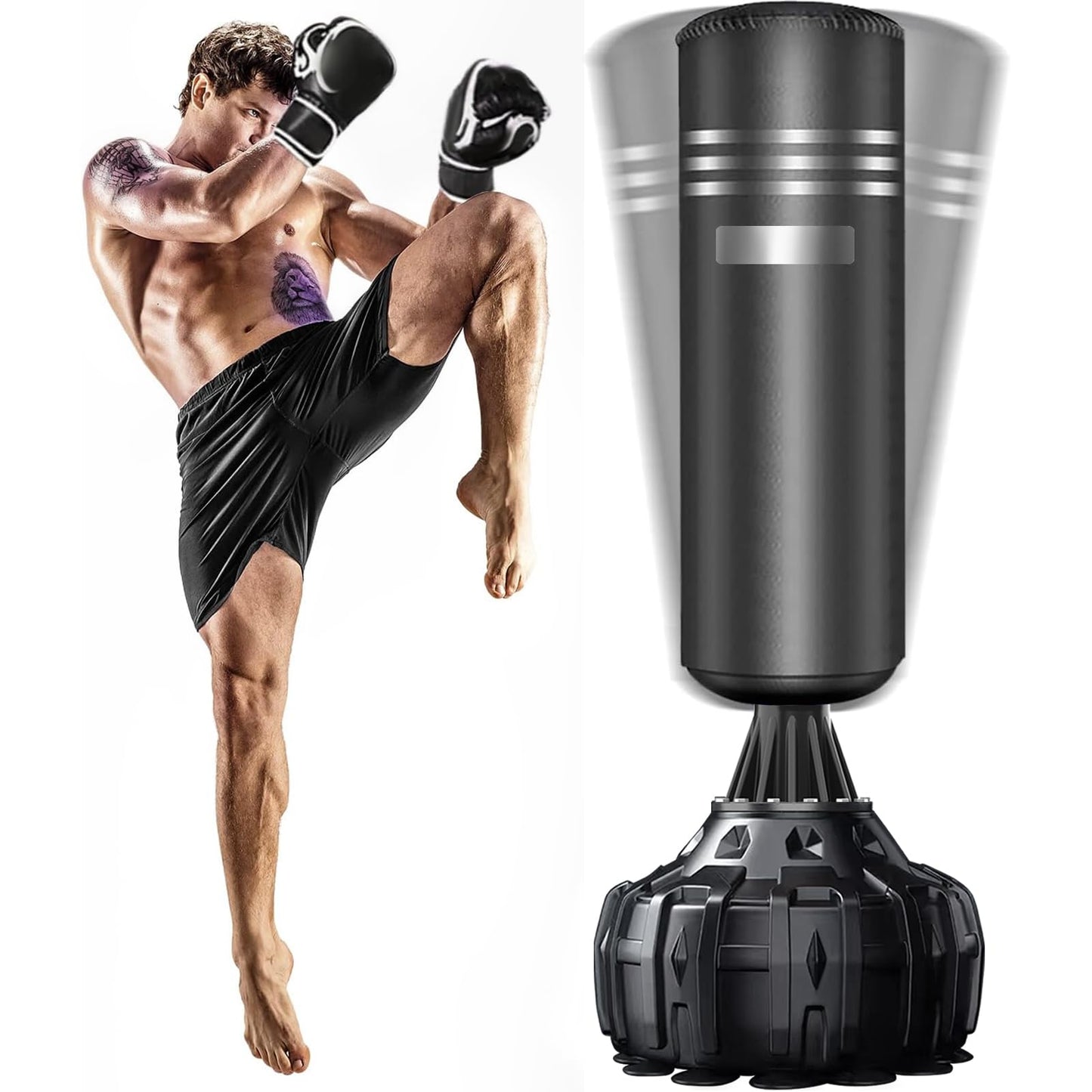 Freestanding Punching Bag, Heavy Boxing Bag with Stand for Adult Youth - Men Standing Boxing Punch Bag for Home Gym Workout (Black 70'' with Boxing Gloves and Wrist Guard)