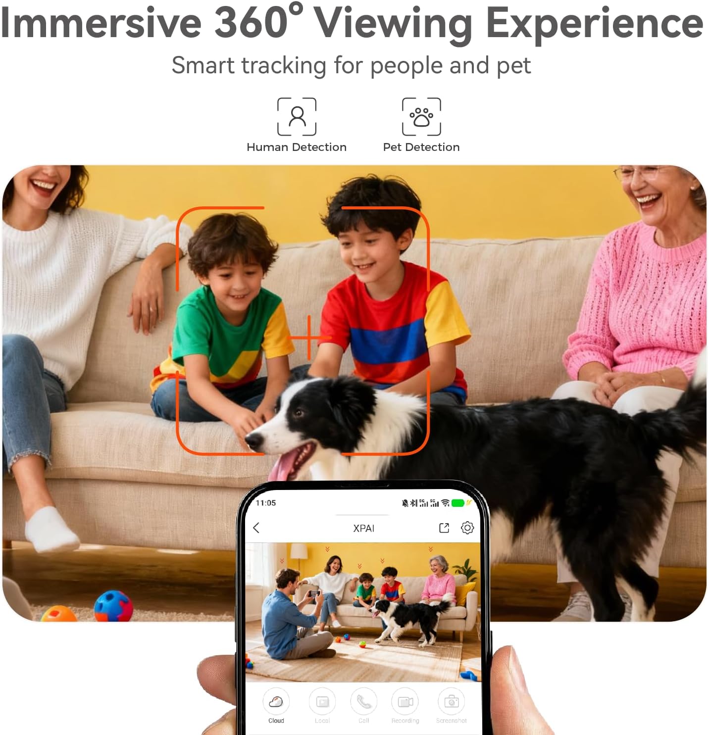xpai 4K 64G APP,360 Detection,2-Way Security Camera,Industry's First with Built-in Storage No Monthly Fees,Indoor