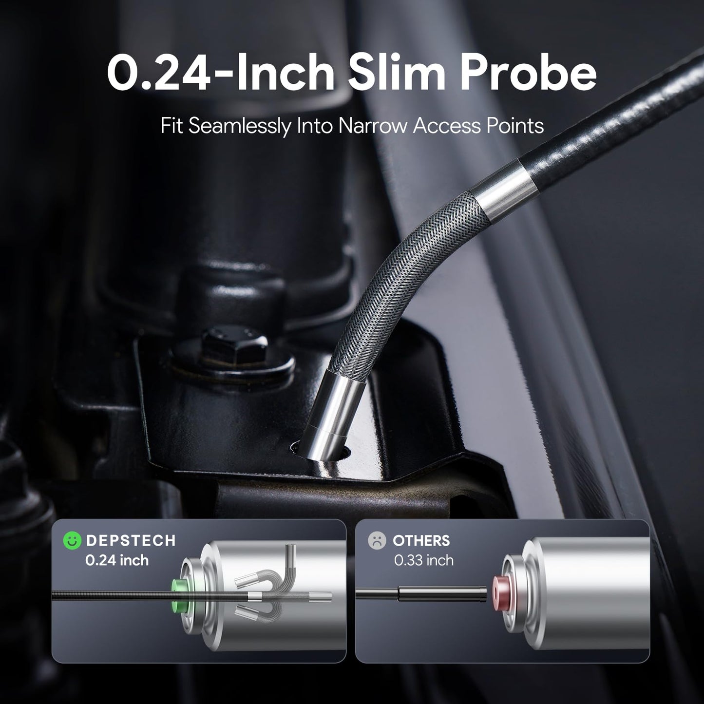 DEPSTECH Articulating Borescope Camera with Light, 5" IPS HD Screen, Industrial Endoscope Inspection Camera with Two-Way Articulated Probe, 0.24'' Flexible Snake Scope for Wall Automotive Engine - 5FT
