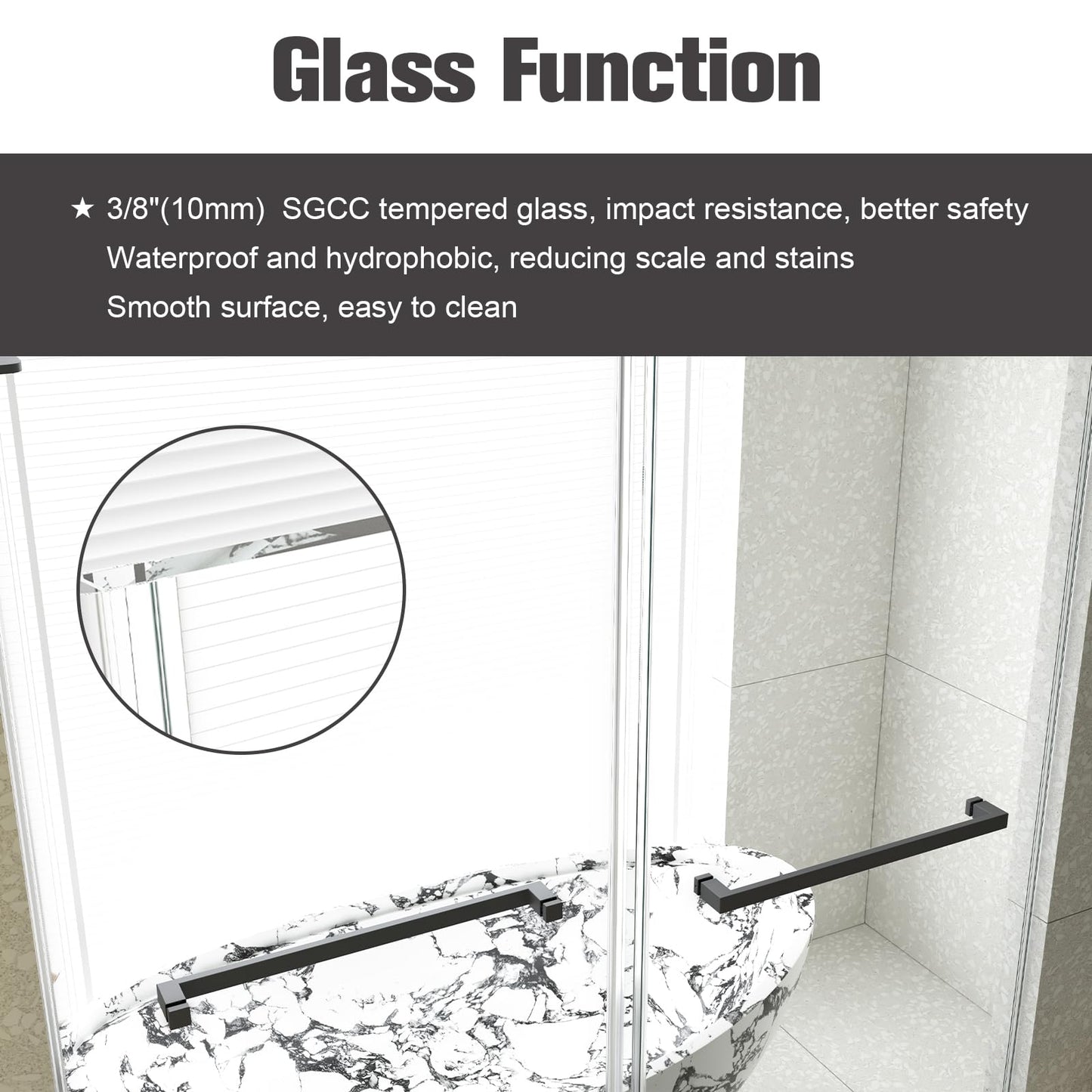 56-60" W x 76" H Sliding Frameless Soft-Close Shower Door, Glass Shower Door with Premium 3/8 Inch (10mm) Thick Tampered Glass, Matte Black Finish