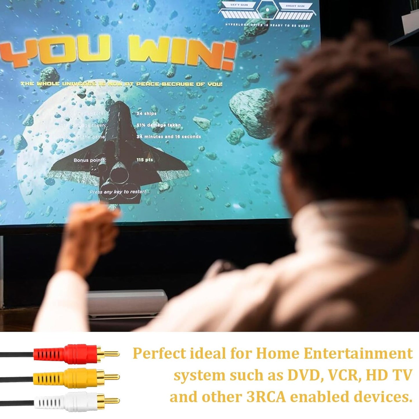 FdcLixuvol 10FT 3 3 RCA Audio Video Composite Cable, AV Cable Red/White/Yellow Male to Male for TV, DVD, VCR