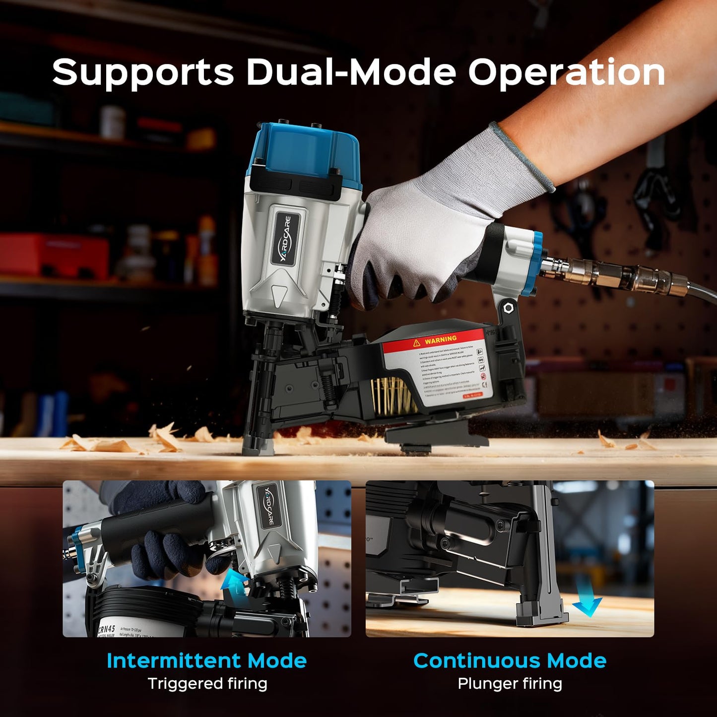 YARDCARE CRN45 Roofing Nailer, 15 Degree Pneumatic Coil Roofing Nail Gun for 7/8″ to 1-3/4″ Nails, 120 Coil Capacity, 70-120 PSI Pistolas Para Roofing for Asphalt Roofing Shingles Wooden Cases