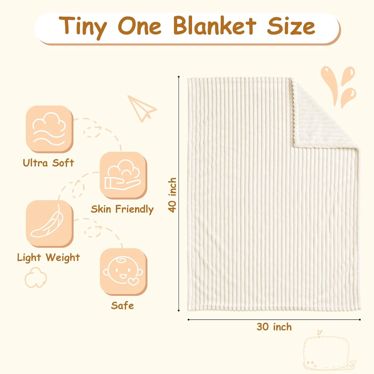 Skiennix Soft Fleece Baby Blanket - Ultra Cozy & Lightweight Reversible Stripes | 30x40 Inch, Cream