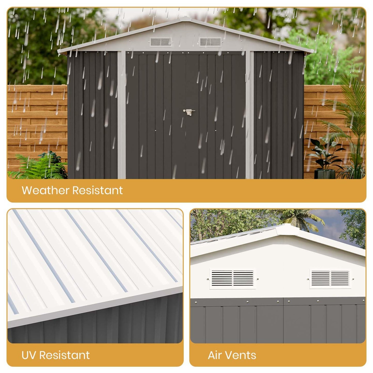 Patiowell 12 x 8 FT Outdoor Storage Shed, Steel Shed Storage House with Design of Lockable Doors, Utility and Tool Storage for Garden, Patio, Backyard, Outside use, Gray