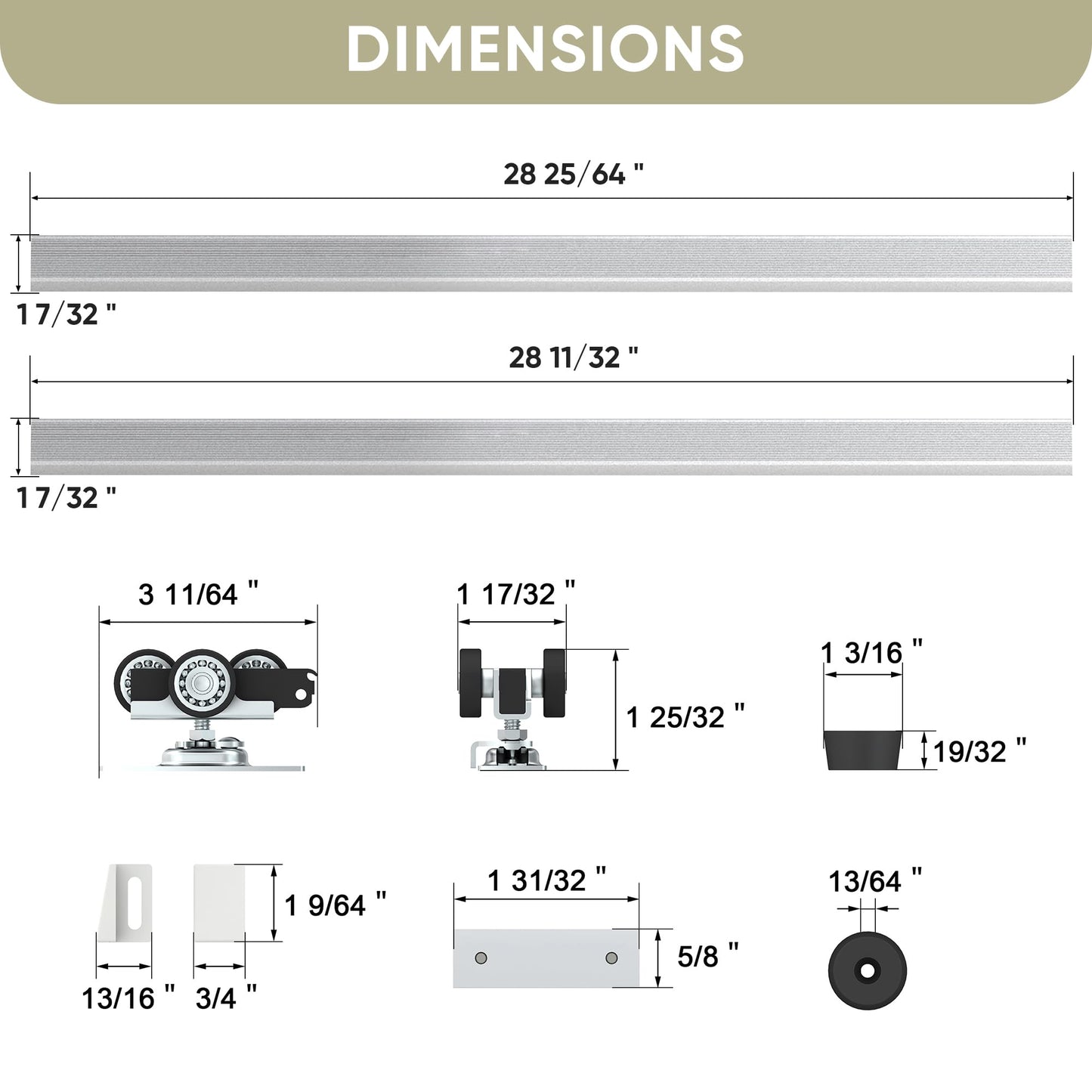 BarnBase 5FT Pocket Door Track Kit, Spliced Aluminum Pocket Door Hardware 56.7", Suitable for Door Width 24"-30", Slide Quietly and Smoothly, Easy to Install
