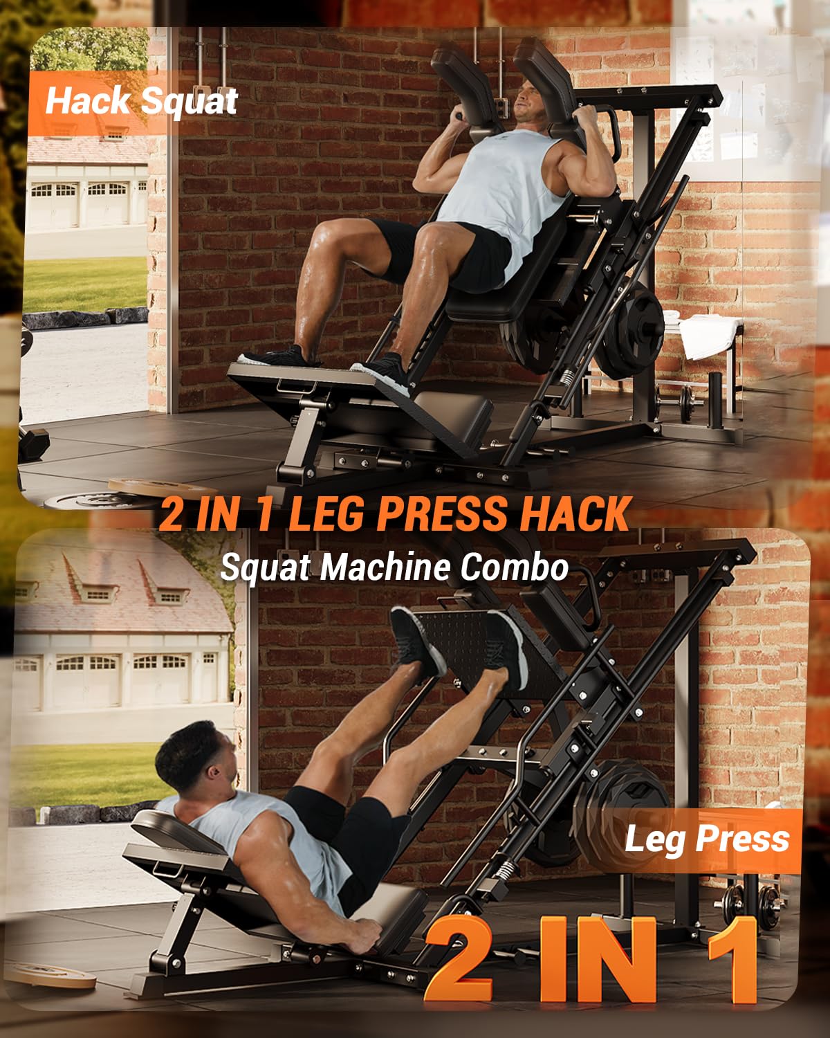 Garvee 3 in 1 Leg Press Machines for Home Gym, Professional Hack Squat Machine, Workout Equipment with Weight Storage Posts for Fitness and Strength Training, Fit 1" & 2" Weight Plates, Black