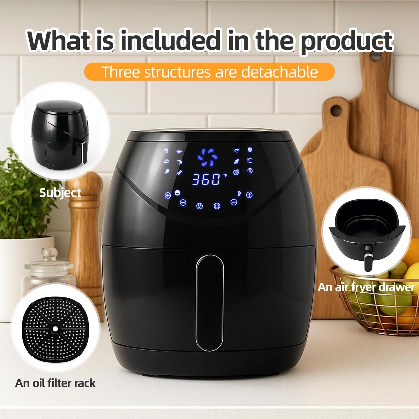 Air Fryer 6.5 QT Extra Hot Air Fryer for Crispy Cooking Bake Roast Nonstick High Gloss Black Finish Perfect for Healthy Meals Kitchen Appliance