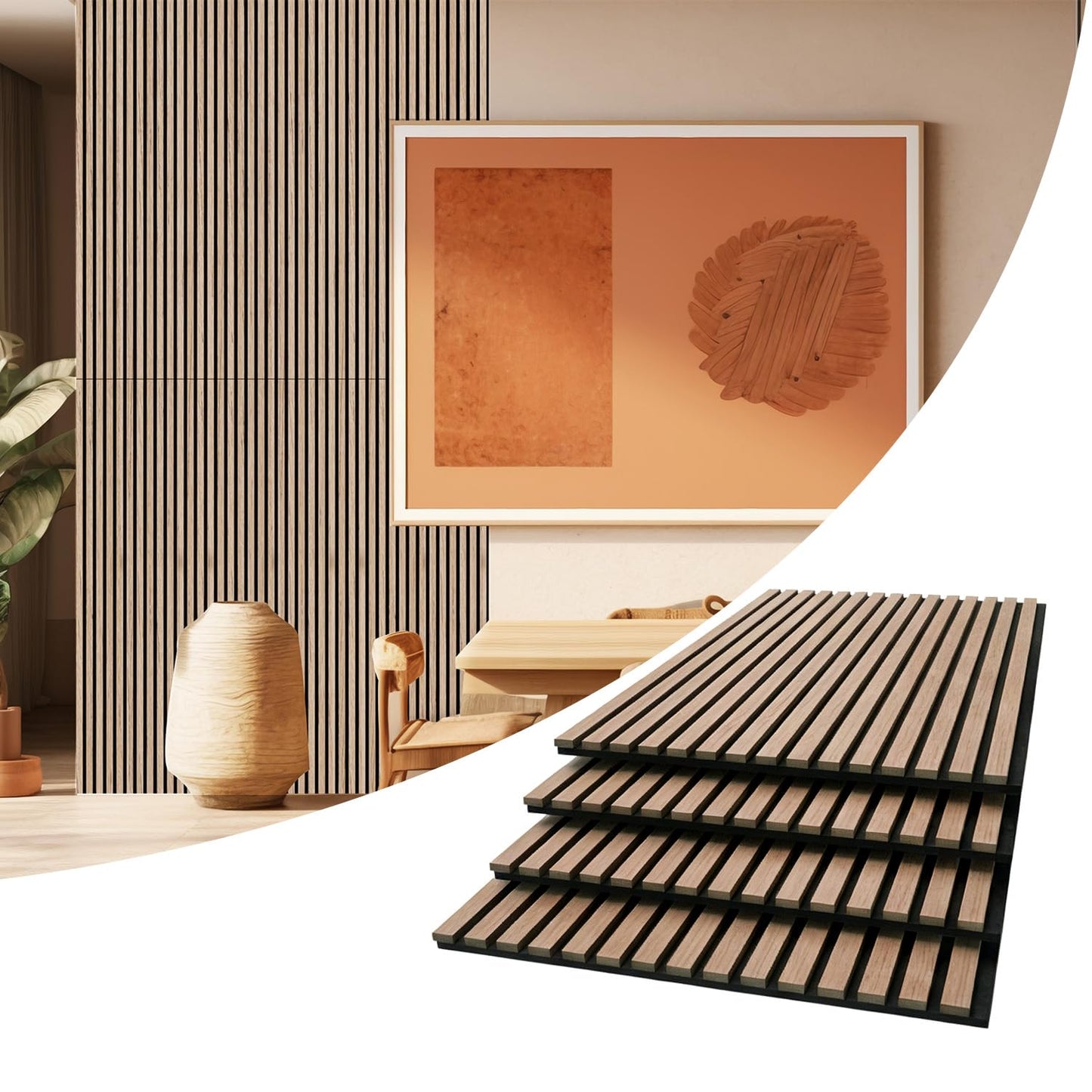 AKUMAX 4 Pack Acoustic Panels,Wood Slat for Wall and Ceiling-Art Acoustic Foam Panels 96x24Inches 3D Wall Panels High Density Sound Dampening Panels (Walnut, 4pcs-24in*48in)
