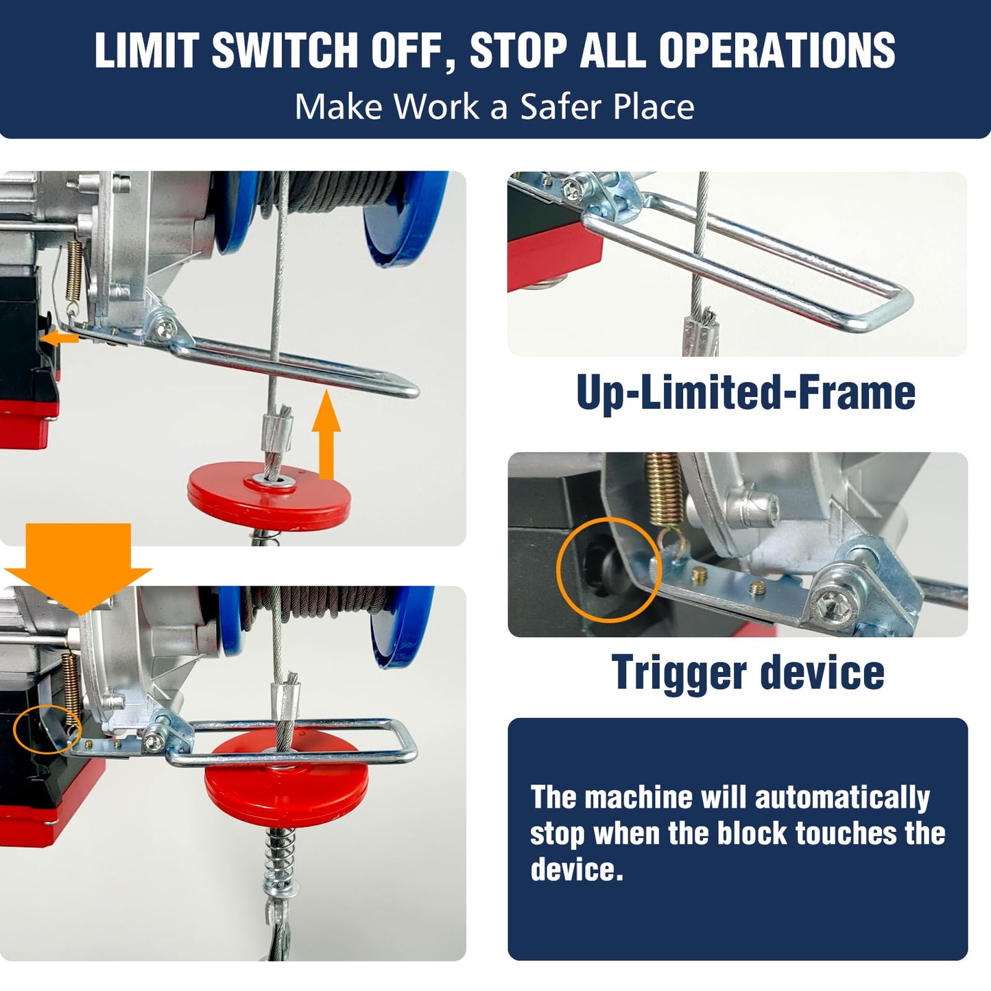 Bigorenda 880lb Electric Hoist with Remote Control/Wired Control, Electric Hoist 2 in 1, 110v Electric Hoist with Single/Double Slings,65.6/33ft Lifting Height, for Factory Attic Garage Warehouse