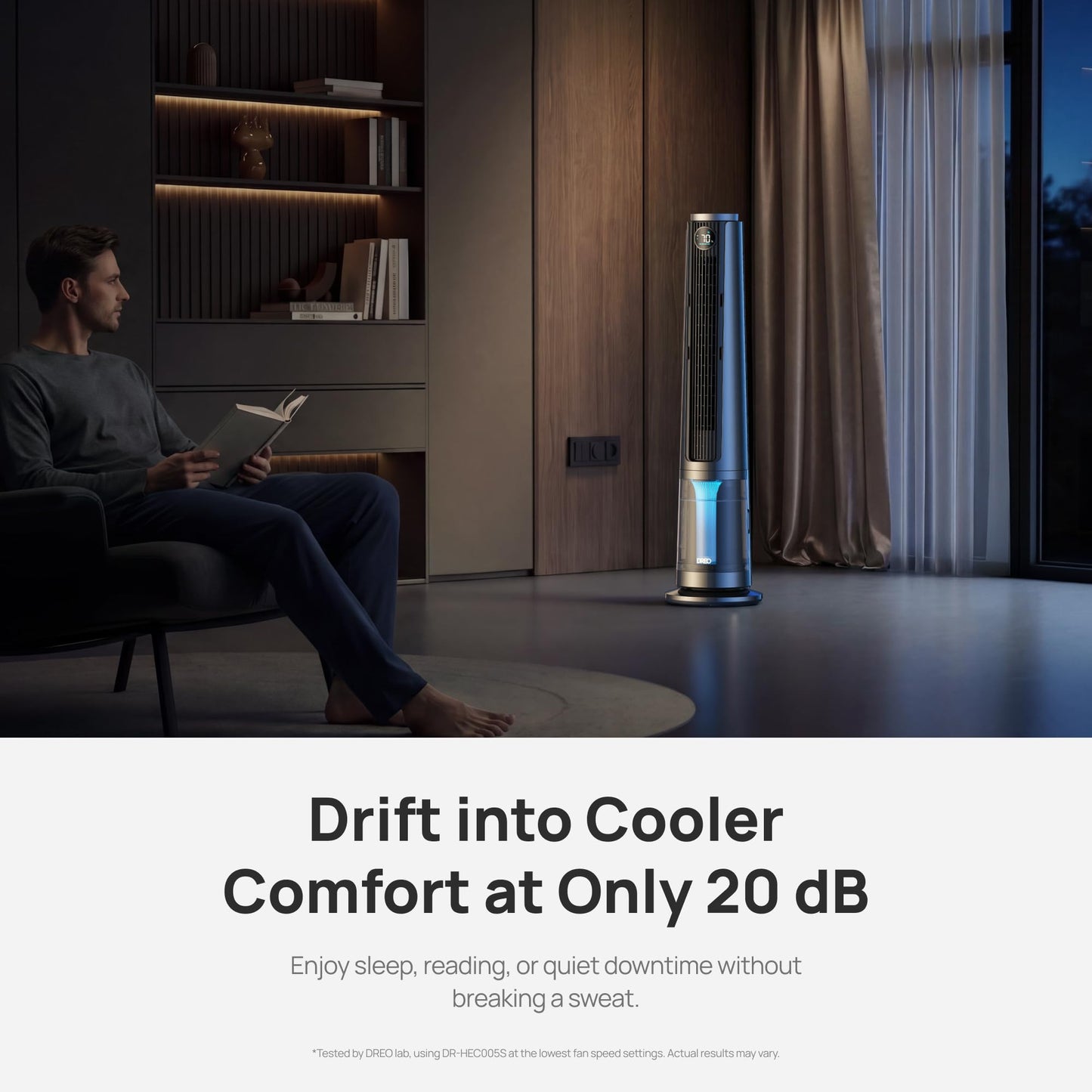 DREO TurboCool Misting Fan 765S, Fans that Blow Cold Air, 10°F Cooling, 34ft/s Fast Evaporative Air Cooler, 6L Tank, 20 dB Quiet DC Motor, 90° Tower Fan with 12 Speeds, 4 Modes for Home, Grey