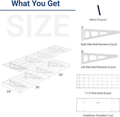 FLEXIMOUNTS 2-Pack Garage Shelving - 24"x72" Wall Storage Rack with Hooks | Classic White Finish