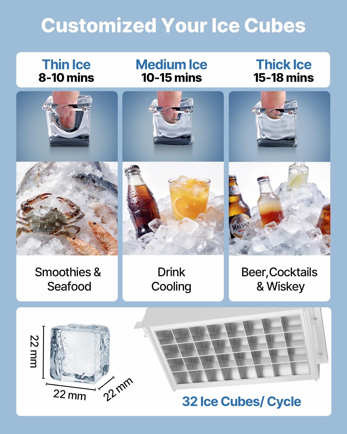 VEVOR Commercial Ice Maker Machine, 80 lbs/24h with 13 lbs Storage Capacity, Countertop/Freestanding/Under Counter, Stainless Steel Ice Maker with LED Display & Self-Cleaning, for Home Bar Restaurant