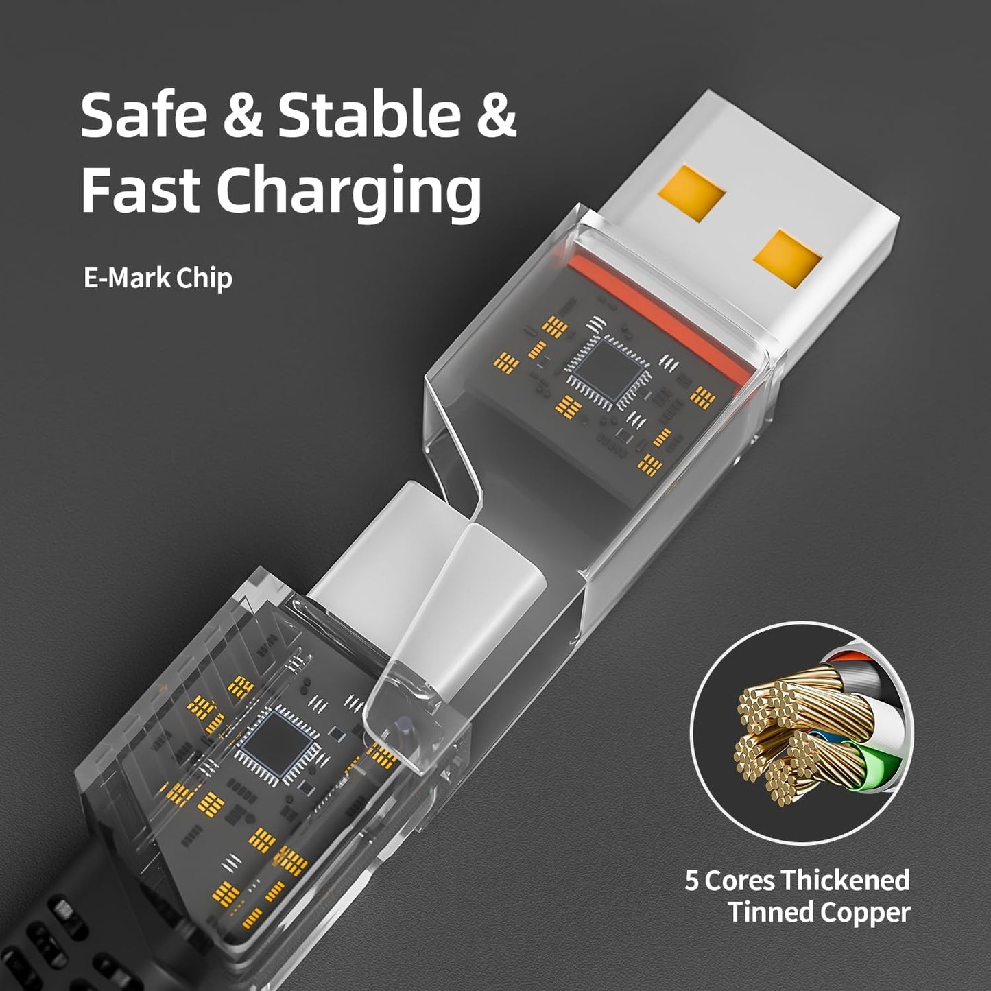 4 1 65W, 4-in-1 16/15/14/13 More(4FT) in Charging Cable Fast Charging USB C Cable USB Multi Charging Cable with E-Mark