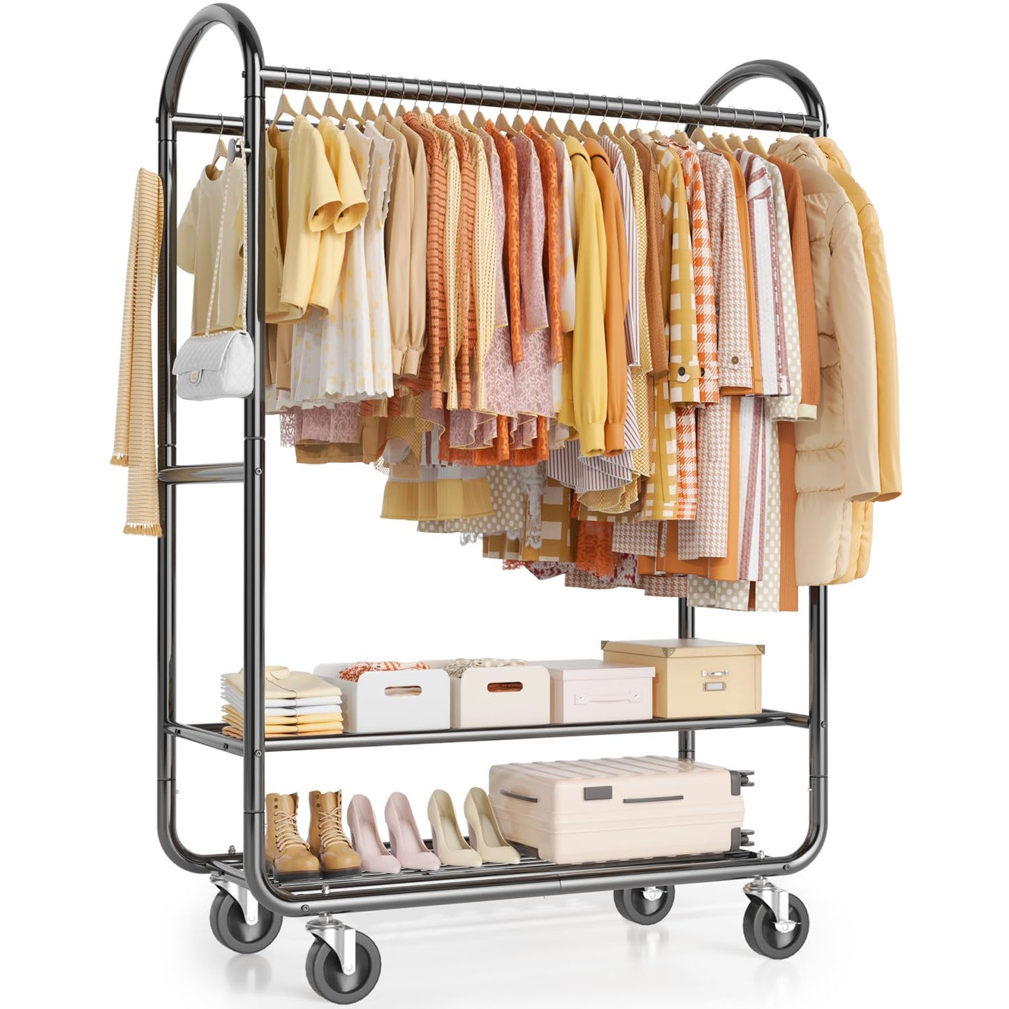 EAGMAK Heavy Duty Clothing Racks for Hanging Clothes 720 Lbs, Rolling Clothes Rack Double Rod Garment Rack with Lockable Wheels, Metal Closet Organizer for Bedroom, Laundry, Retail, Black